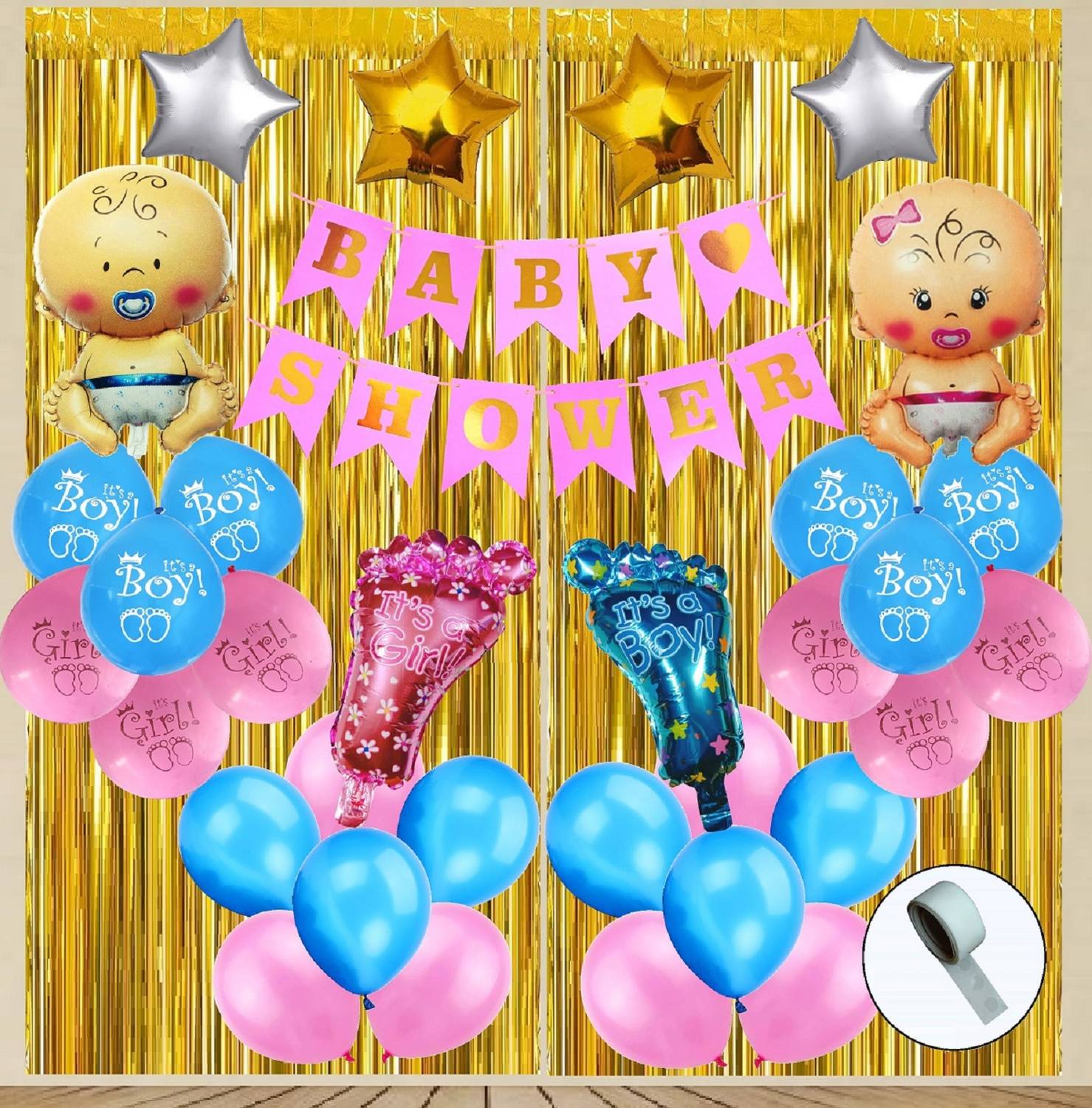 Agk Baby shower decoration Kit, Banner, Curtain, Baby Foil, Feet Foil, Balloon Set