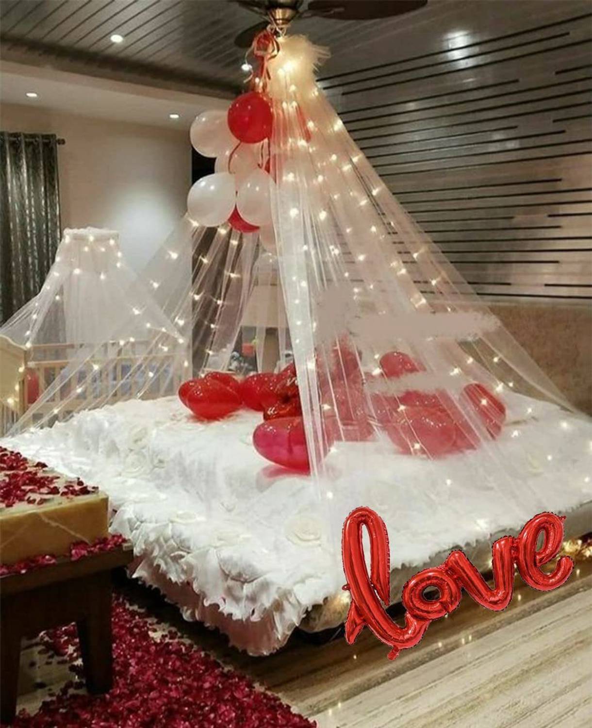 1iAM Cabana /Canopy Tent decorating kit with Red and White balloons, led light