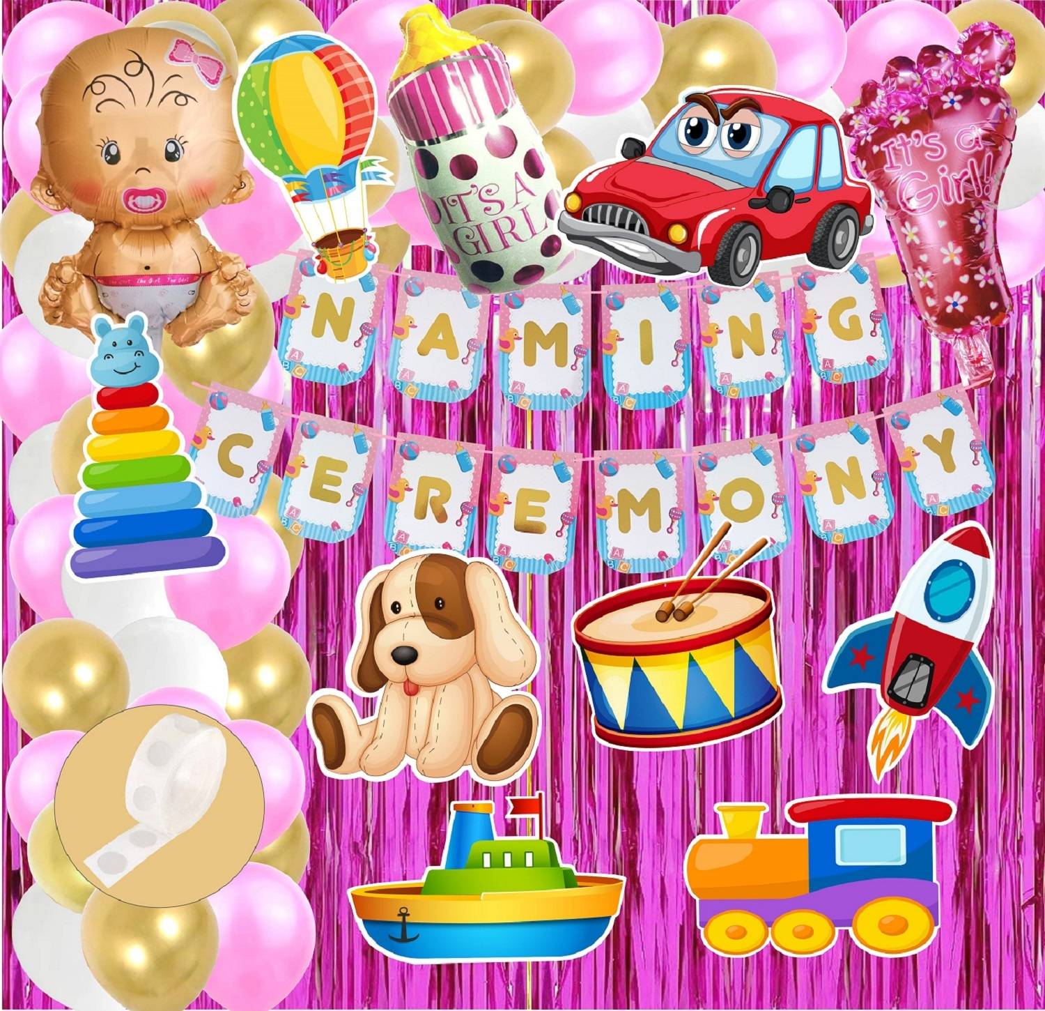 Agk Naming Ceremony Decoration Kit For Baby Girl Name Ceremony Pink Party Decoration