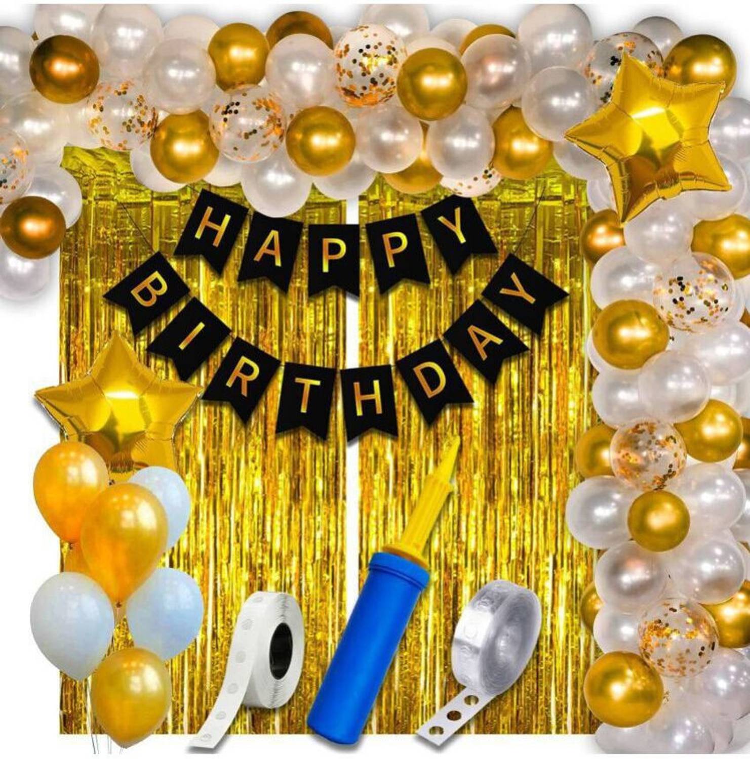 AERLOONZILLA Happy Birthday Golden and white Theme Decoration