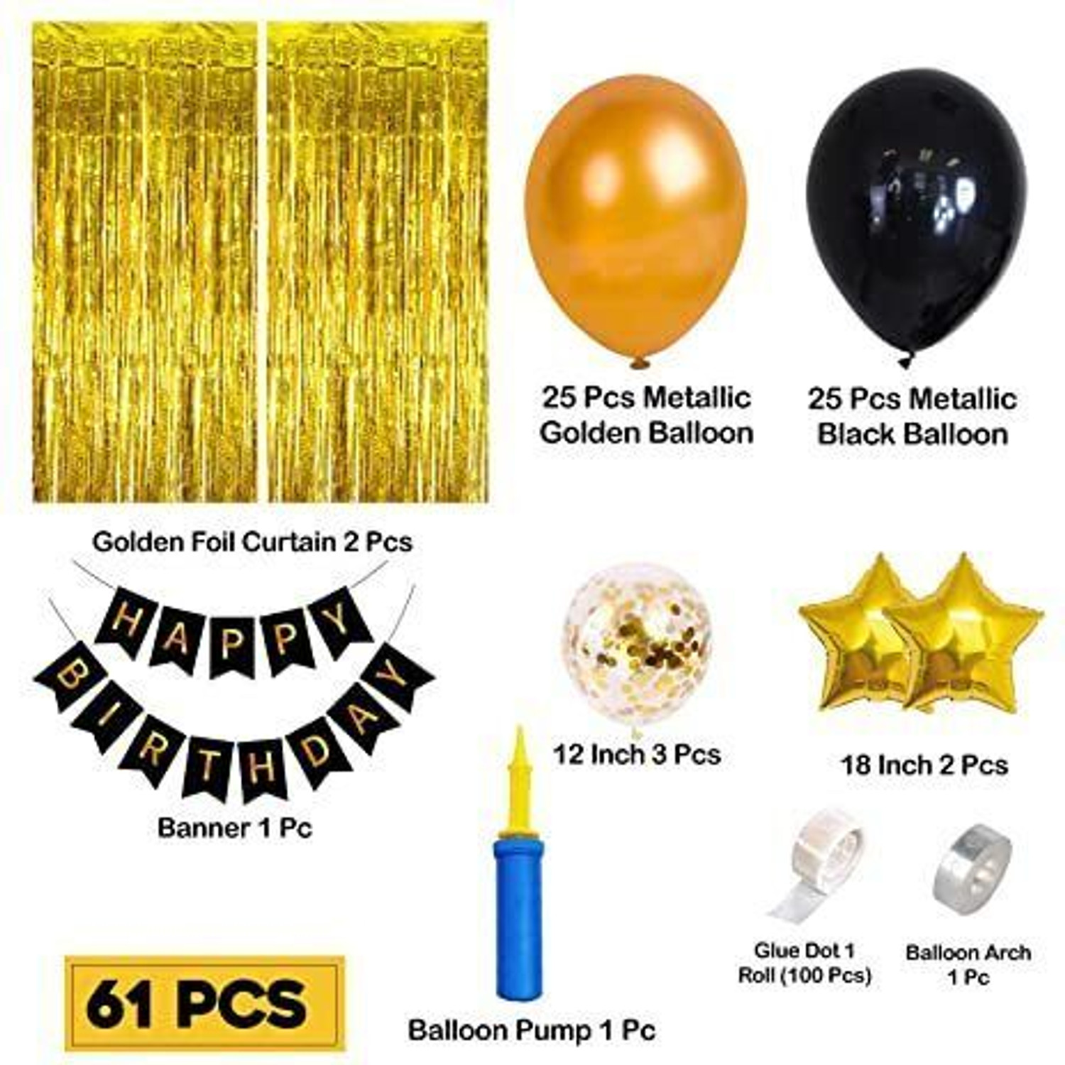 Image of PARTY MIDLINKERZ Printed Happy Birthday Decoration kit Combo - 61 Pcs for Birthday Decor