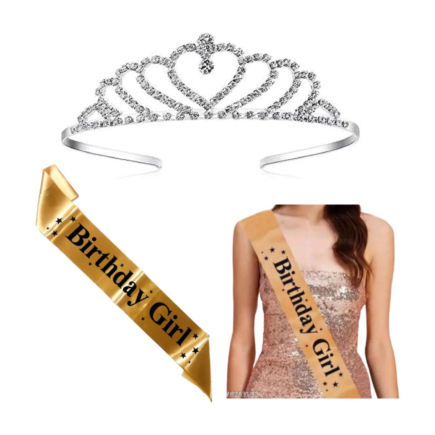 BUNTY PRODUCT HEART CROWN AND GOLD SASH BIRTHDAY COMBO FOR KIDS ABOVE 3 YRS, GIRLS AND WOMEN