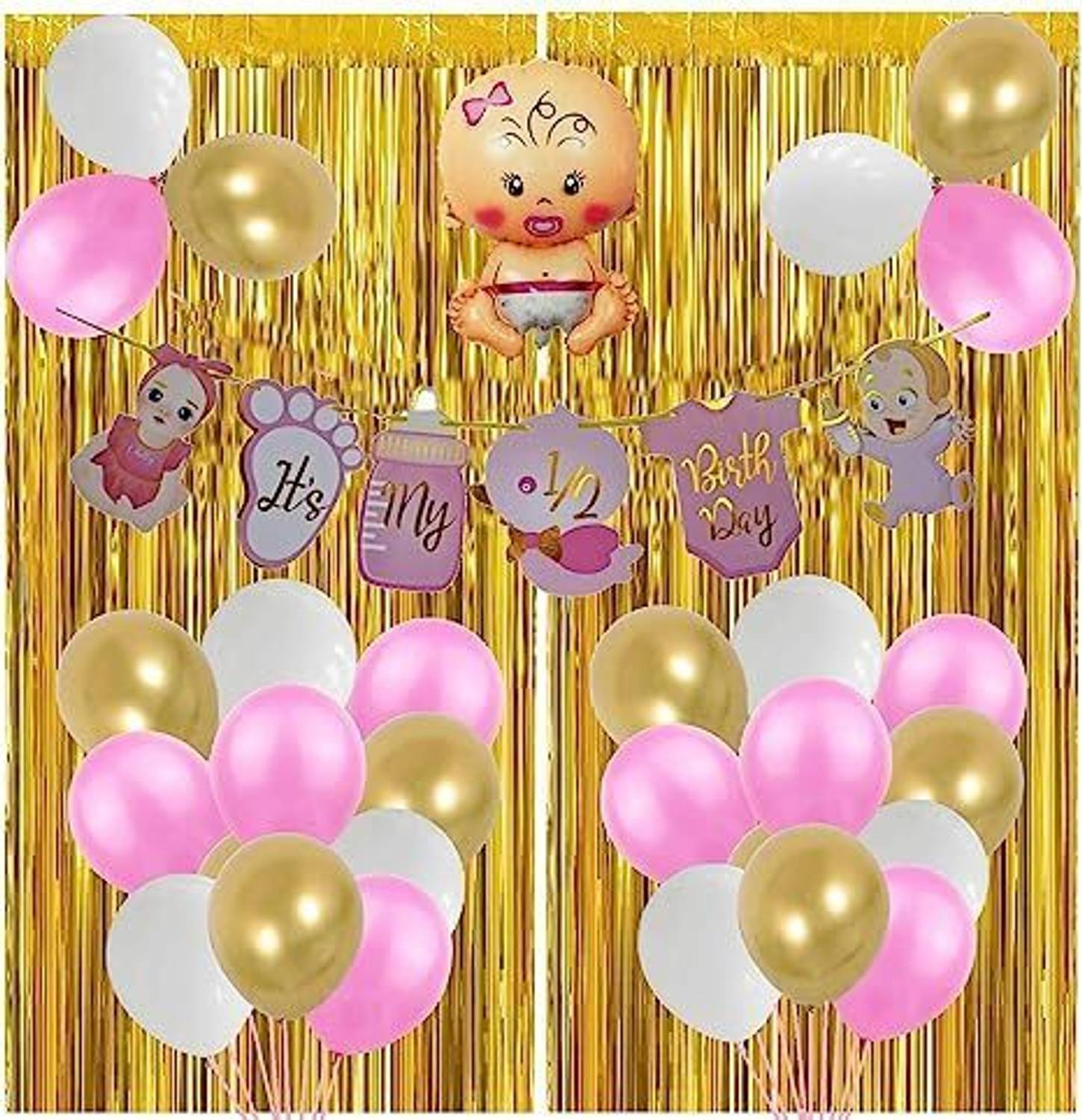AERLOONZILLA Its My Half Birthday Decorations Set For Girls, 6 Month Birthday Set (Set of 34)