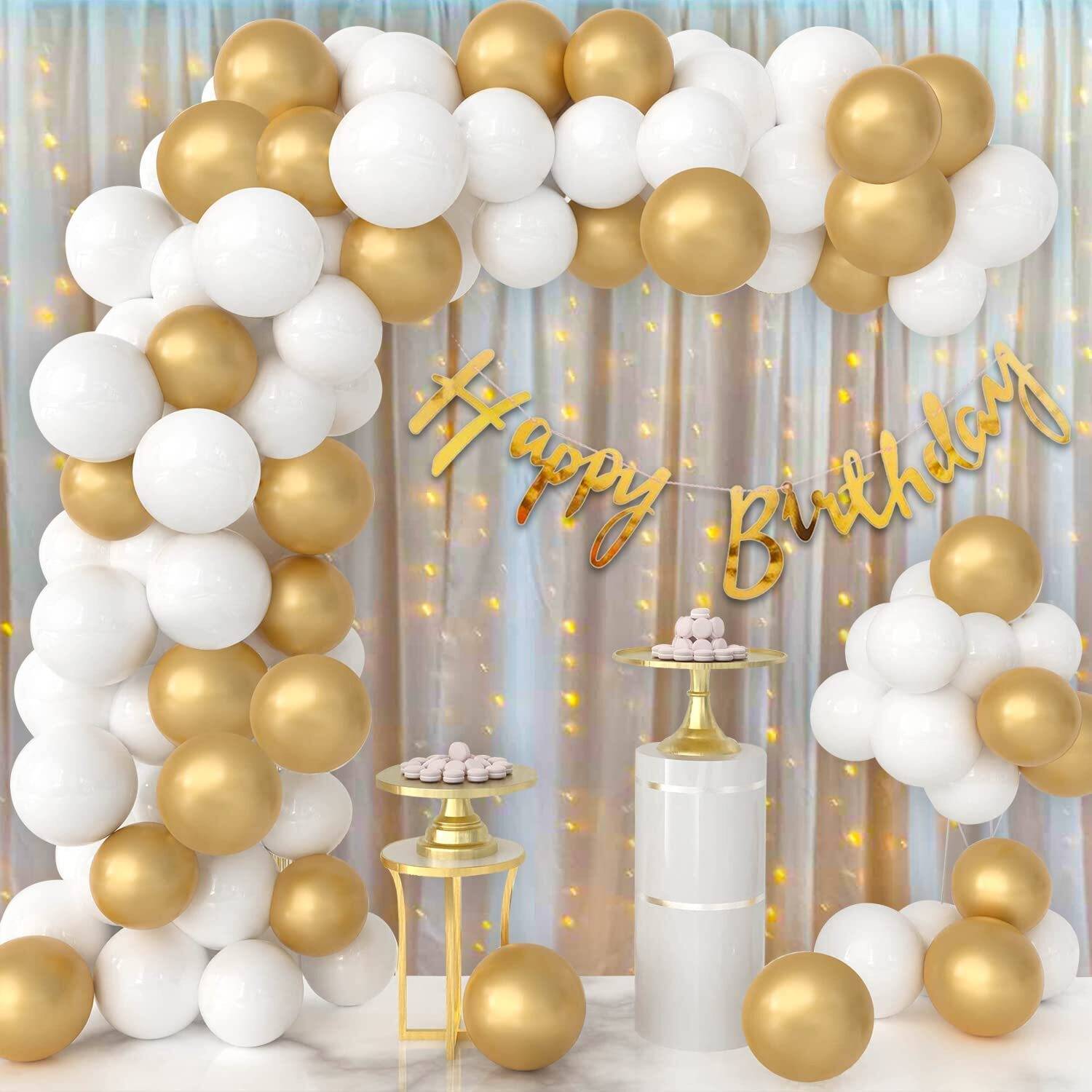 1iAM Birthday decoration combo with Golden-White balloons and Cabana net,Fairy light