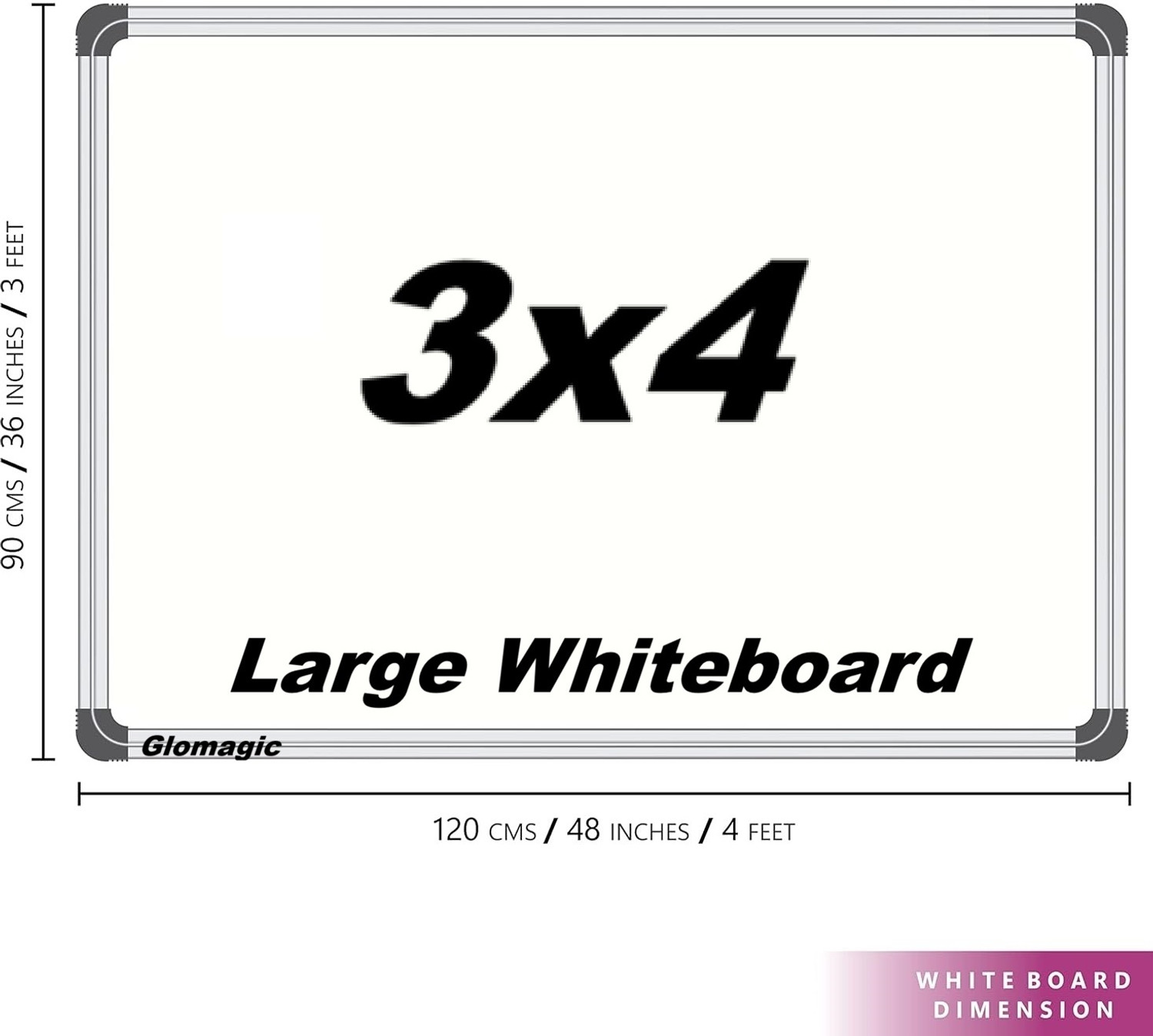 Image of Glomagic 3x4 Feet Whiteboard | Premium White Board for Office, School, Classroom & Home White, Green board