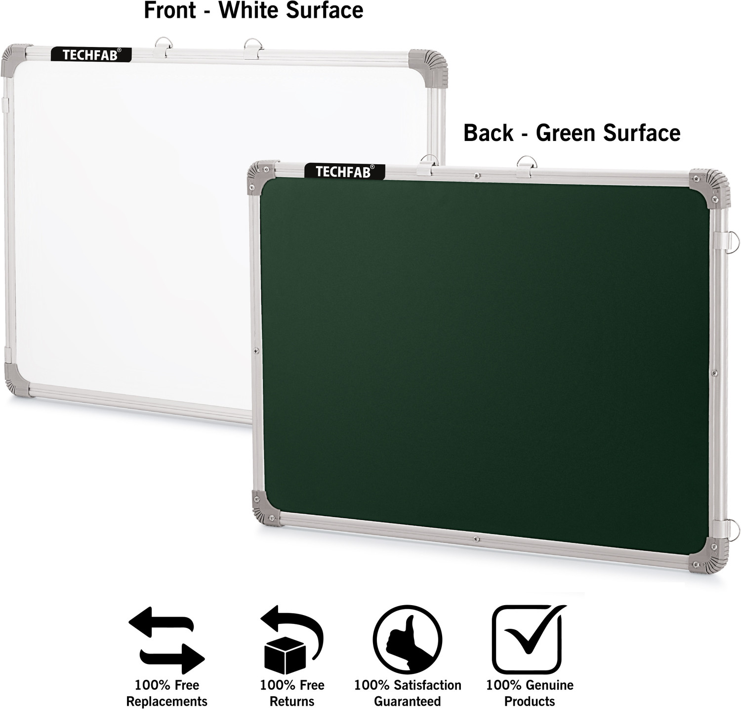 Image of Techfab Non Magnetic 2x3 Ft Dual Sided White Board & Chalk Board with Duster & Marker~ White, Green board