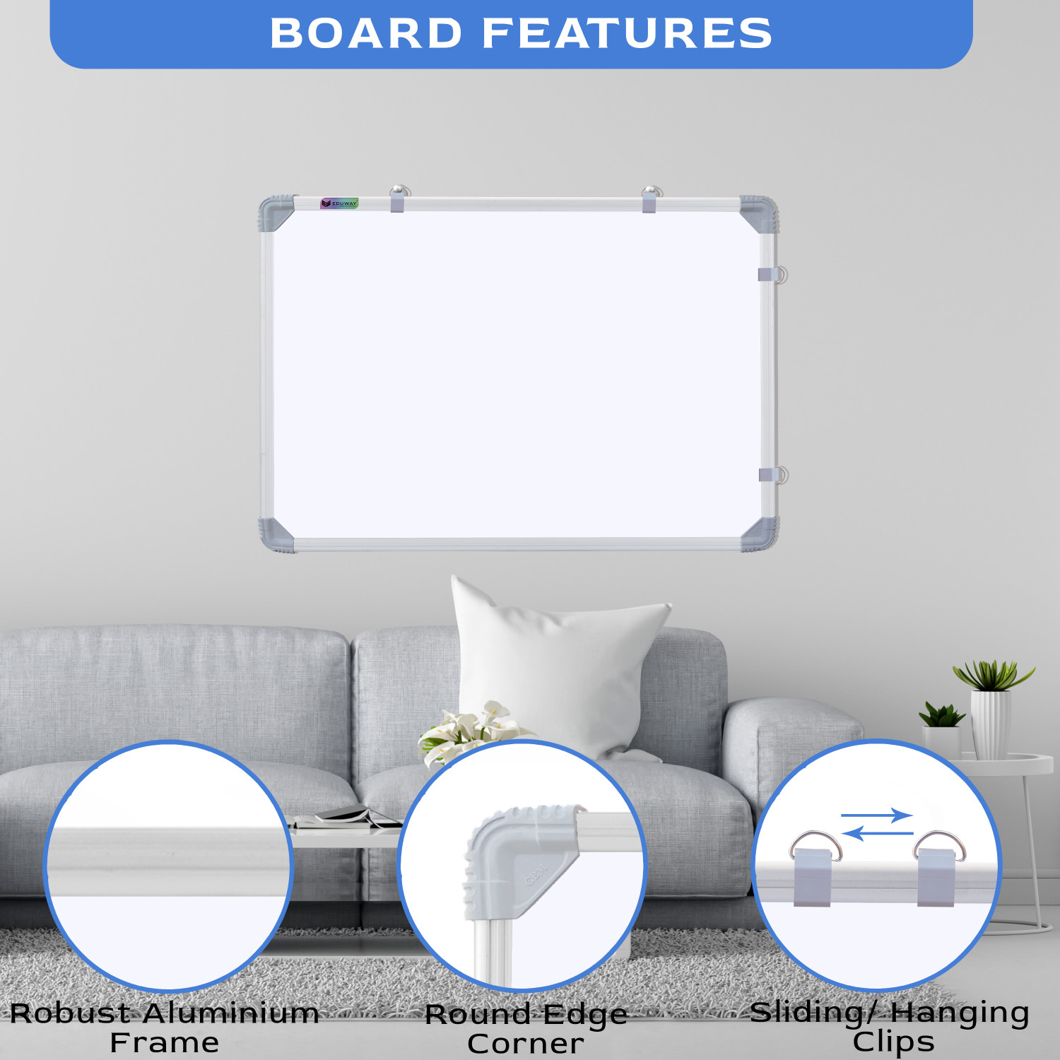 Image of Eduway Non Magnetic 2X3 Ft. Double Sided White Board and Chalk Board with Sliding Hanging Clips, Robust Aluminum Frame and Smooth Melamine Surface (89x59 Cms) Whiteboards (White, Green)