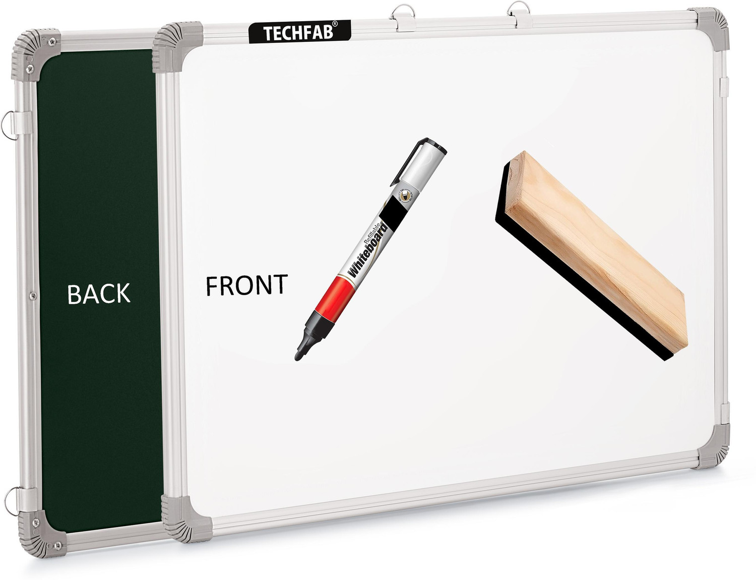 Image of Techfab Non Magnetic 2x3 Ft Dual Sided White Board & Chalk Board with Duster & Marker~ White, Green board