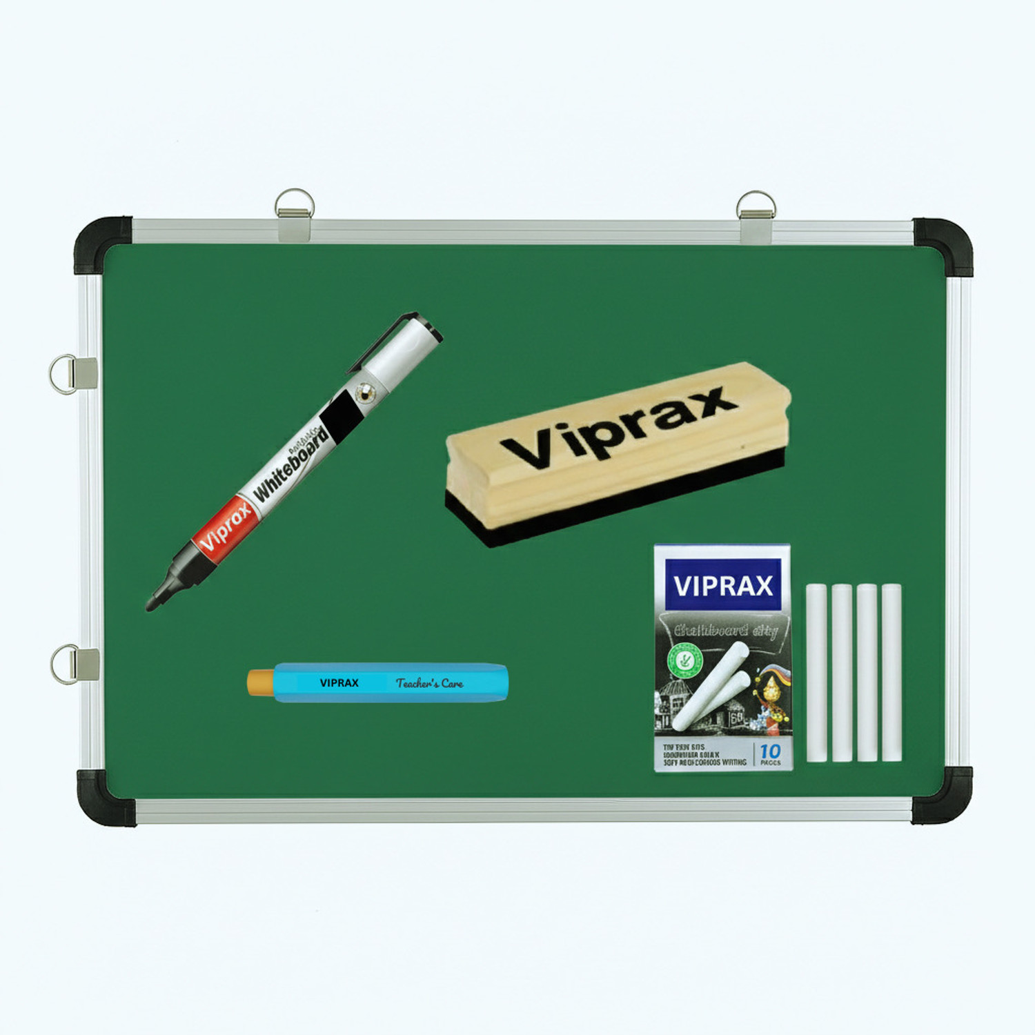 Image of Viprax 3x4 Feet Double Sided Whiteboard with Marker, Duster, Chalk Box & Holder Green board