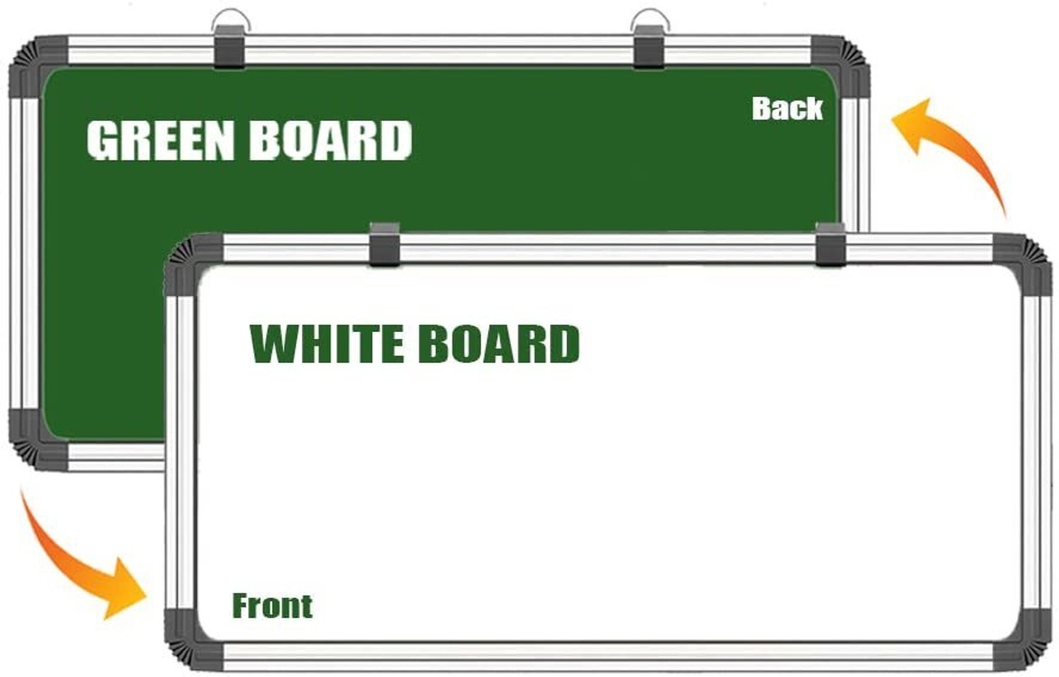 Image of Glomagic Non Magnetic Melamine Surface 2x1 ft WhiteBoard & Chalk Board Surface with 1 Marker, 1 Duster & 10 Chalk Whiteboards and Duster Combos