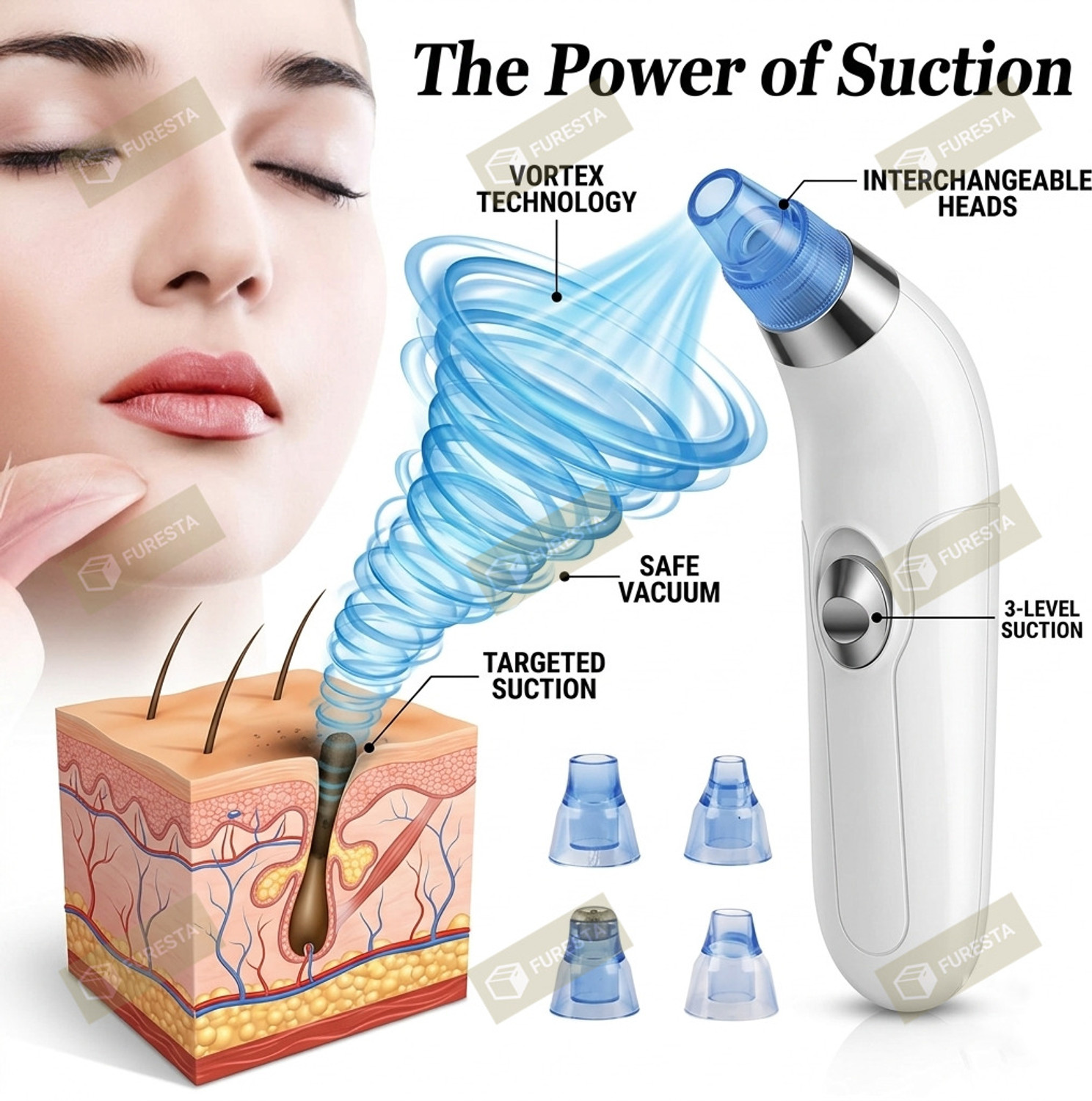 Image of FURESTA Plastic Blackhead Remover Vacuum Suction Device