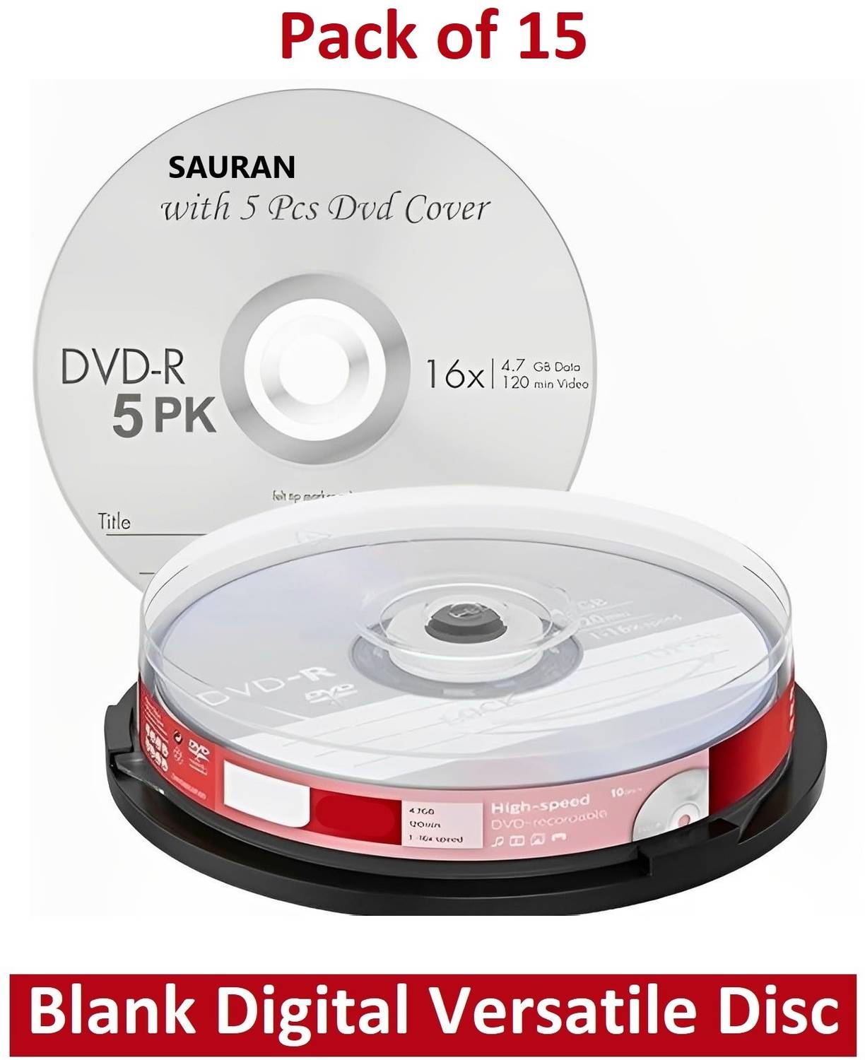 Sauran DVD Recordable Pack of 15 Blank Digital Versatile Disc With