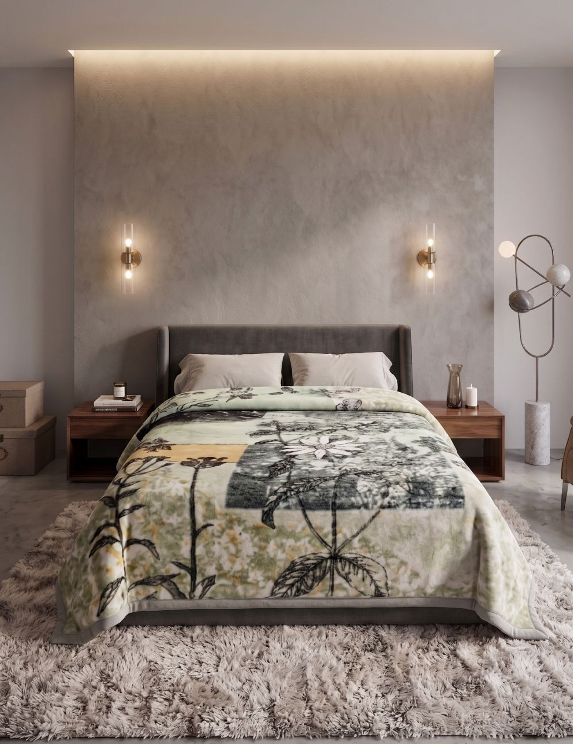 Image of Signature Floral Double Weighted Blanket for Heavy Winter (Polyester, Olive Green)