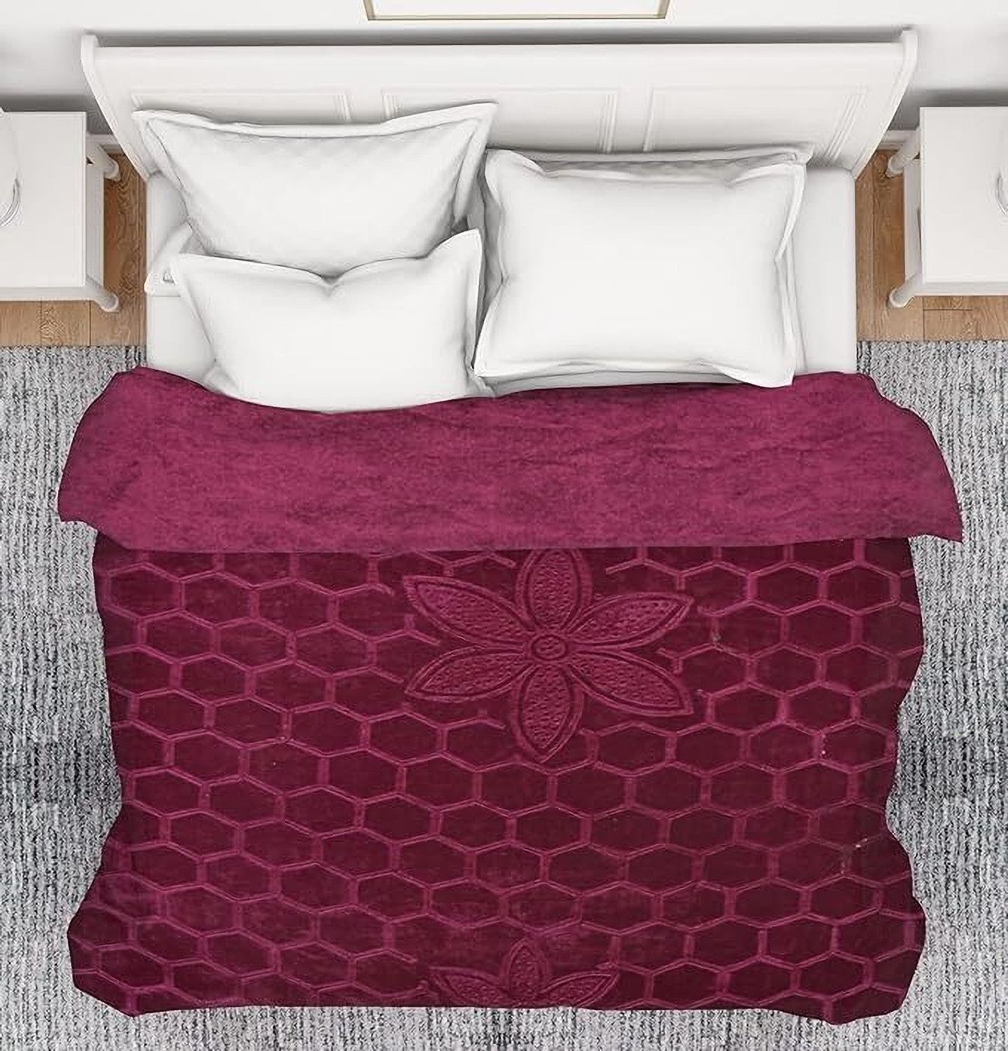 Image of JP SHINE Floral Double Mink Blanket for Heavy Winter (Microfiber, WINE)