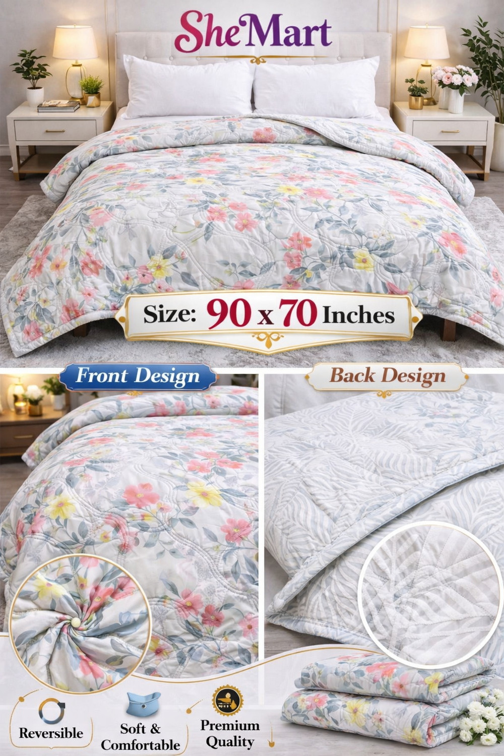 Image of Shemart Floral Double AC Blanket for AC Room