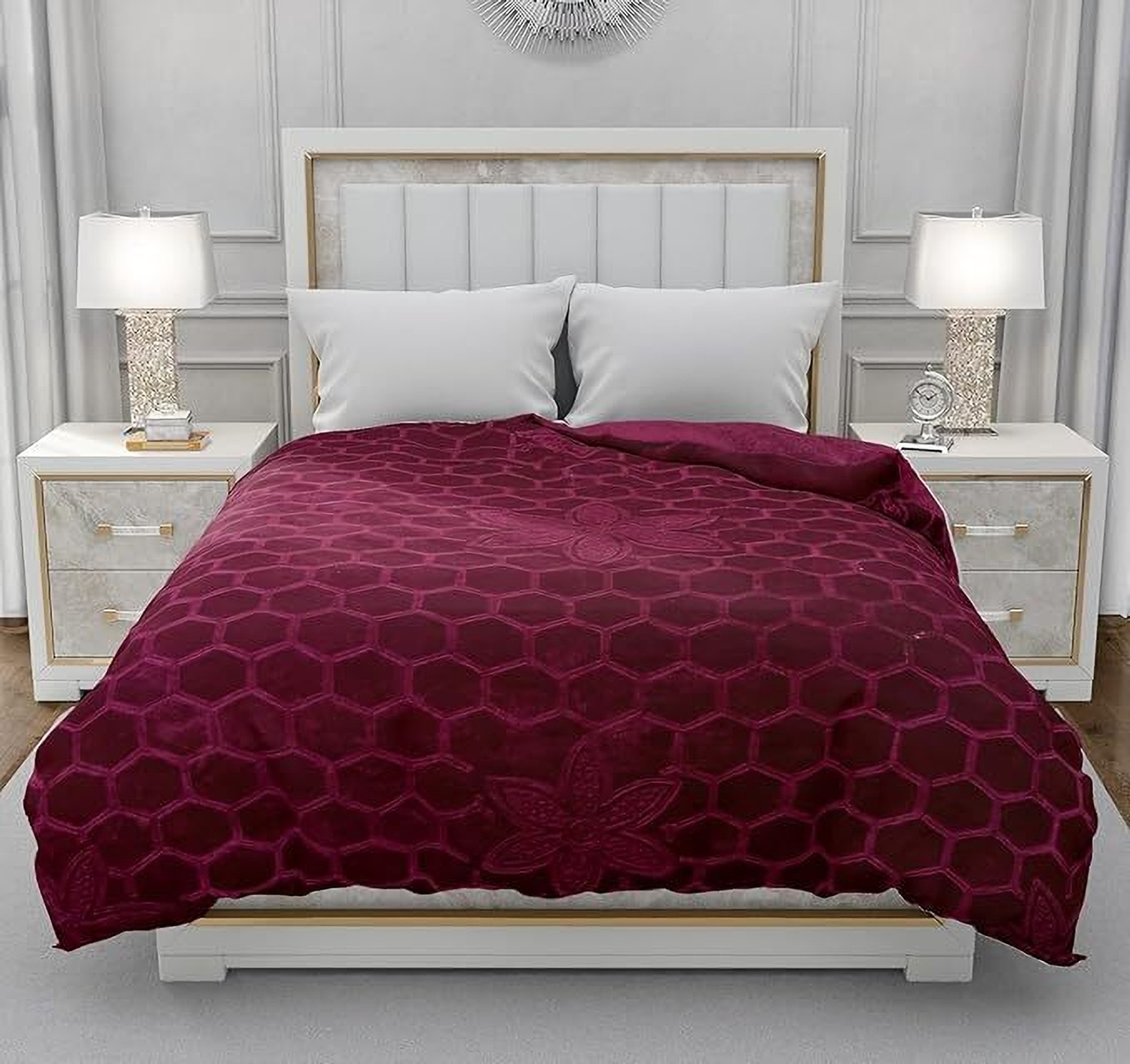 Image of JP SHINE Floral Double Mink Blanket for Heavy Winter (Microfiber, WINE)