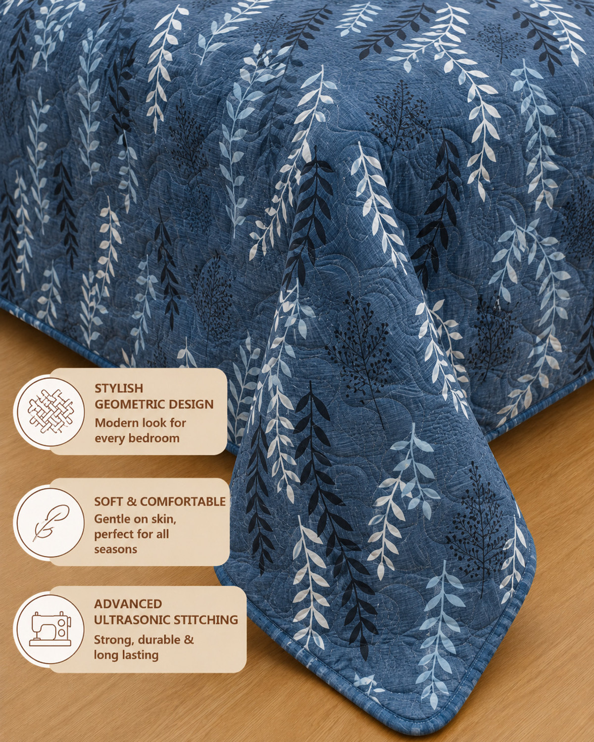 Image of Shemart Floral Double Dohar for AC Room (Cotton, Navy Blue)