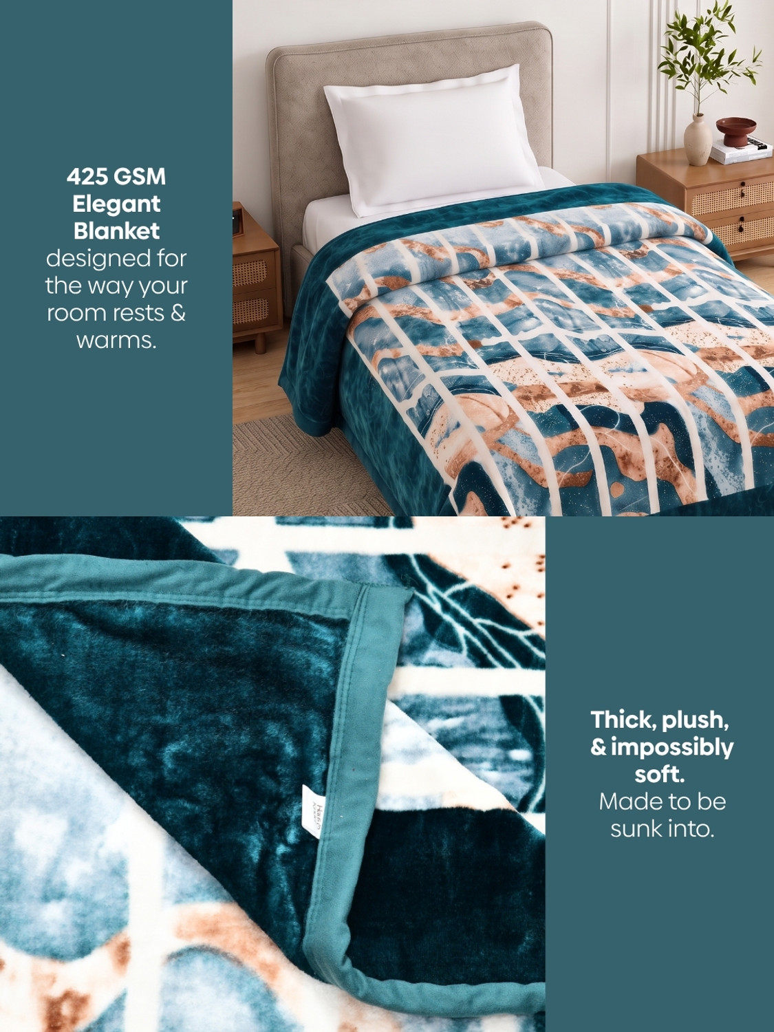 Image of haus & kinder Printed Single AC Blanket for Mild Winter (Polyester, Multicolor)