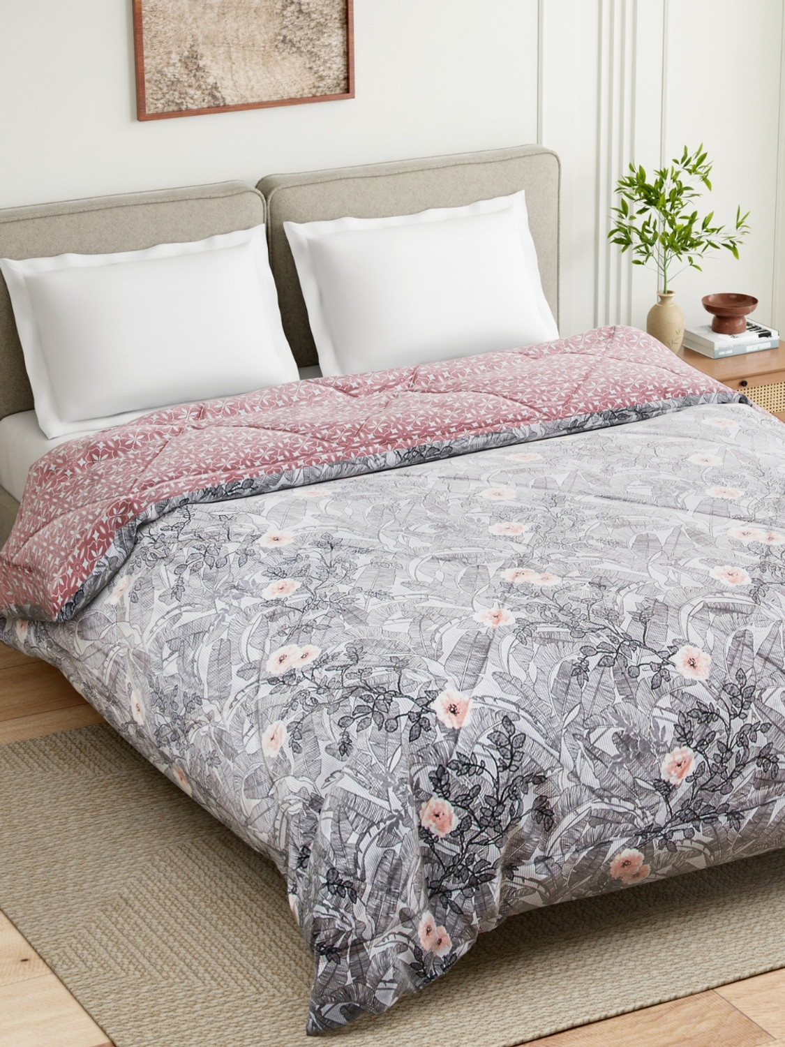 Image of haus & kinder Printed Double Comforter for AC Room (Polyester, Blush Botanica)