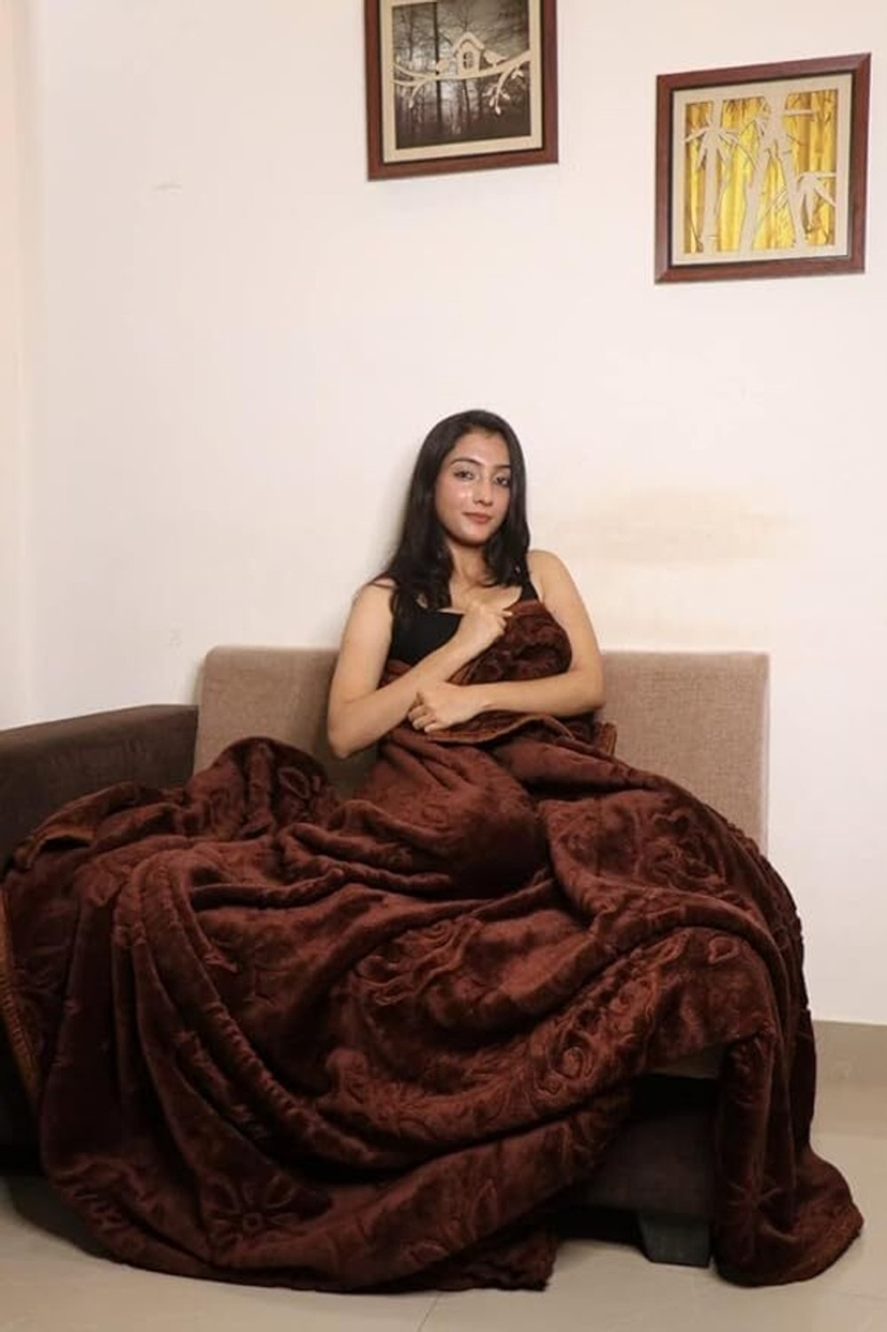 Image of RIDH SHID Floral Double Mink Blanket for Heavy Winter (Microfiber, COFFEE)