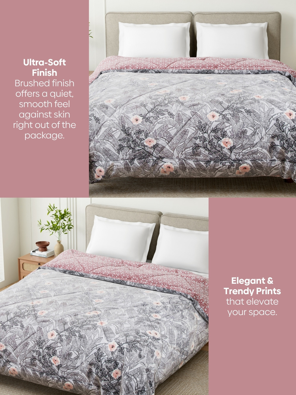 Image of haus & kinder Printed Double Comforter for AC Room (Polyester, Blush Botanica)