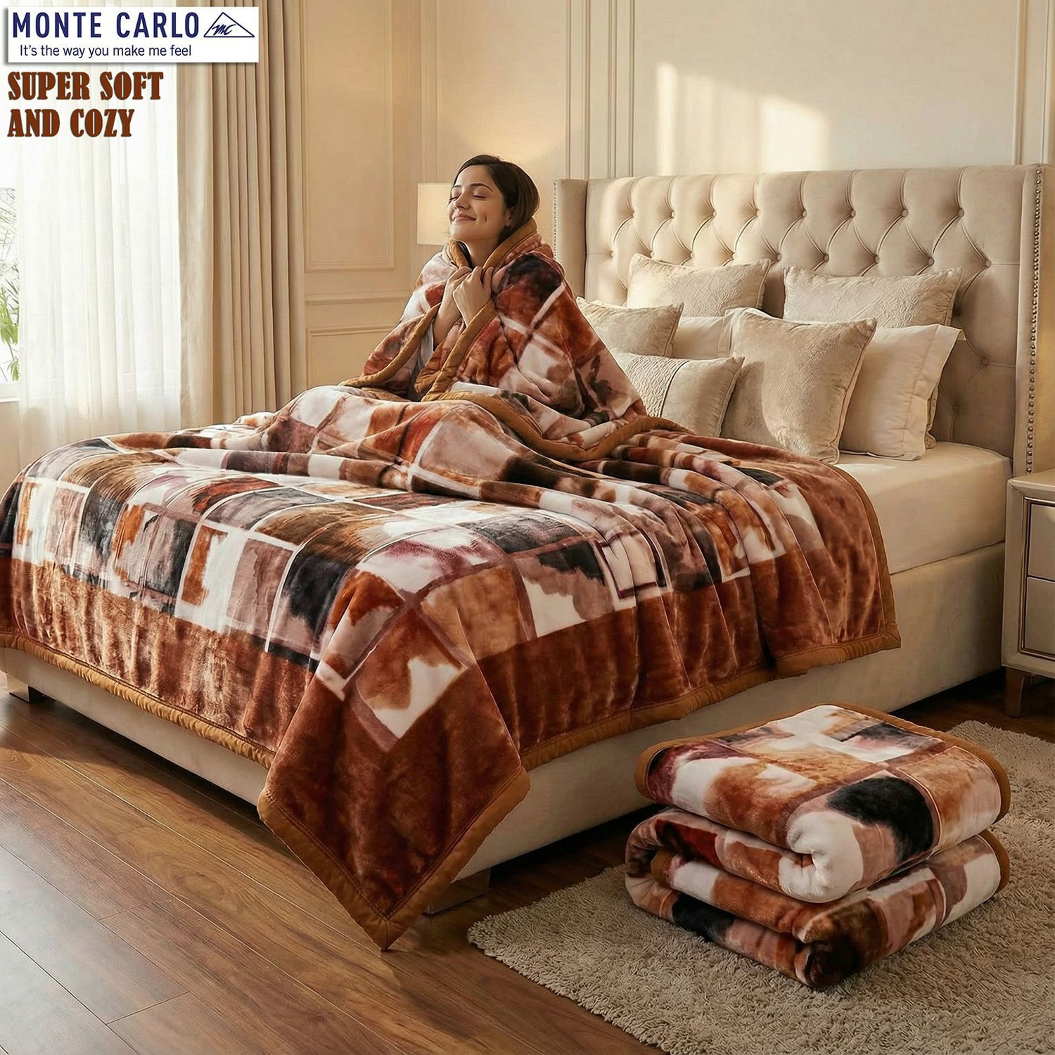 Image of MONTE CARLO Floral, Embroidered, Motifs, Geometric, Printed, Abstract, Polka Double Woollen Blanket for Heavy Winter