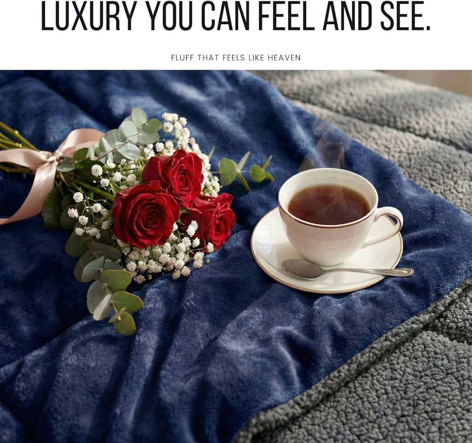 Image of Relaxfeel Solid Double Weighted Blanket for Heavy Winter (Fur, navy & Grey)