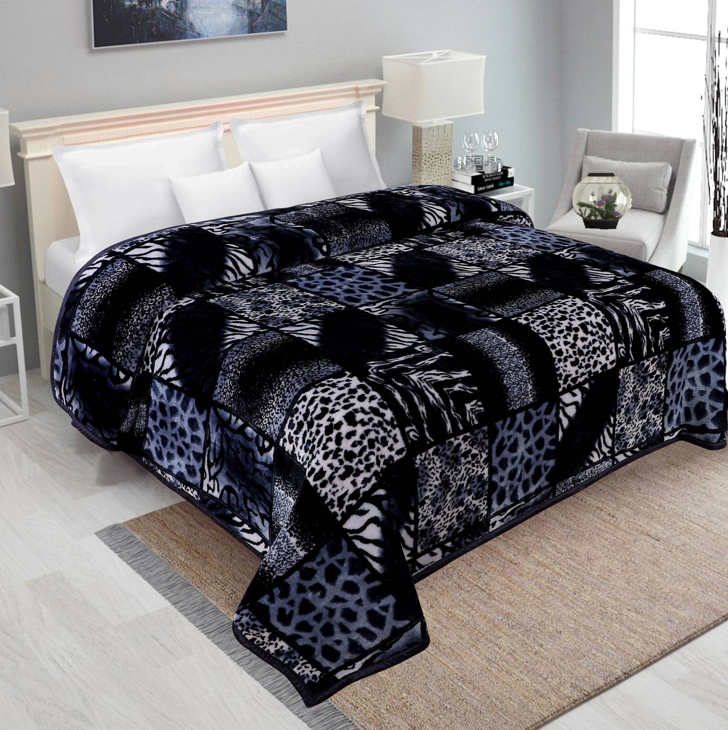 GKM Floral Double Mink Blanket for  Heavy Winter