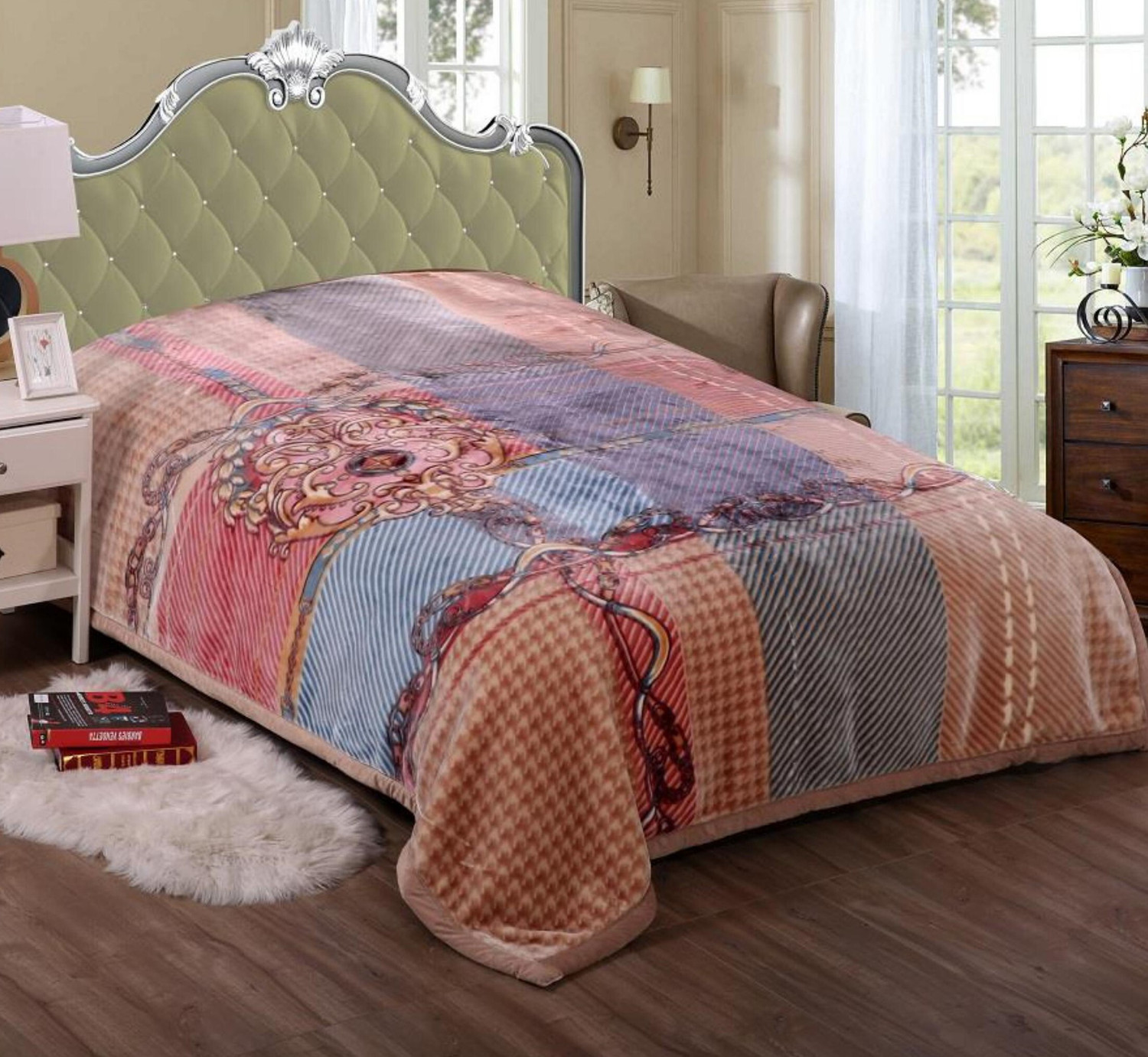 Image of RAJASTHAN HANDLOOM Printed Double Weighted Blanket for Heavy Winter (Polyester, Dark Beige)