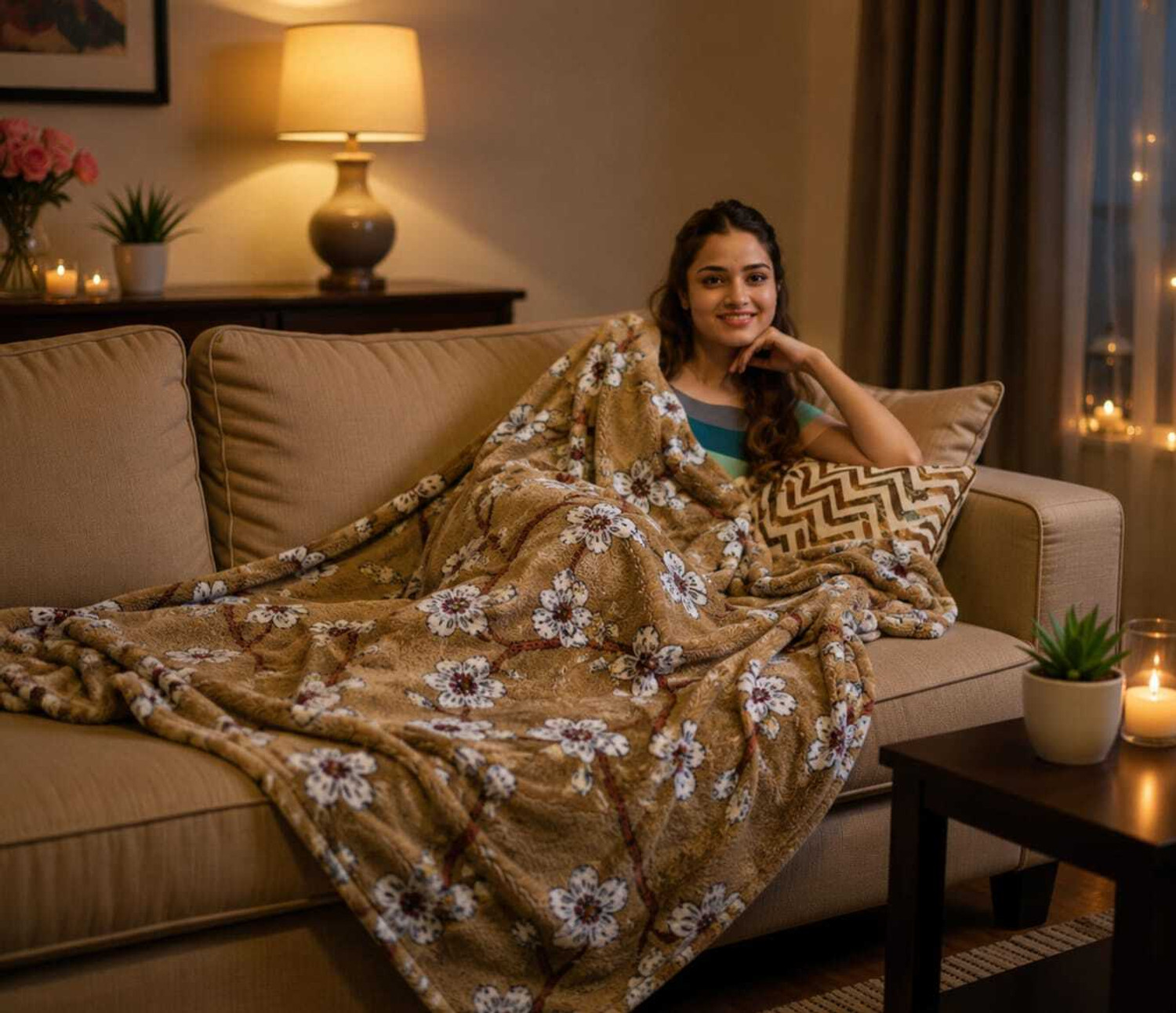 Image of STOMIA Solid Double AC Blanket for All Season (Cotton, Brown)