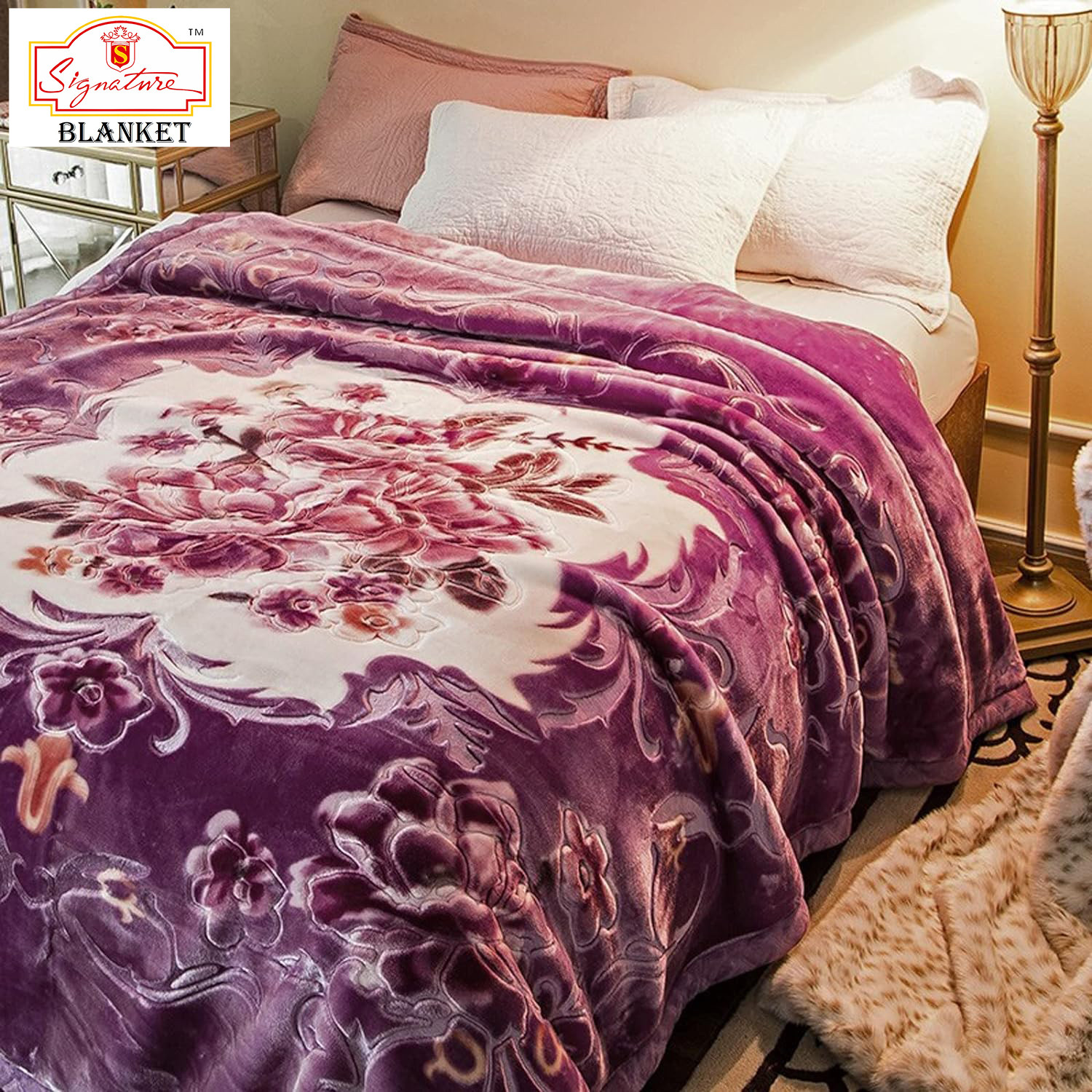 Image of Signature Floral Double Mink Blanket for Heavy Winter