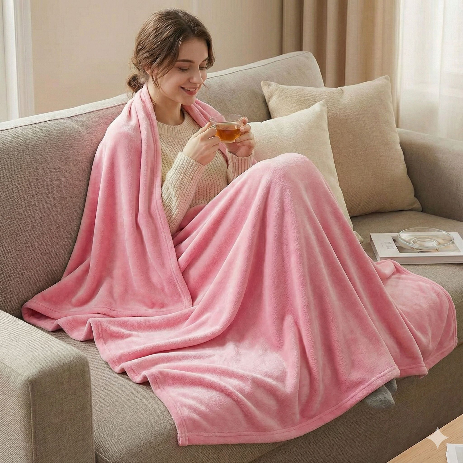 Image of Cotton Bolls Textiles Solid Double Fleece Blanket for Mild Winter (Microfiber, Pink)