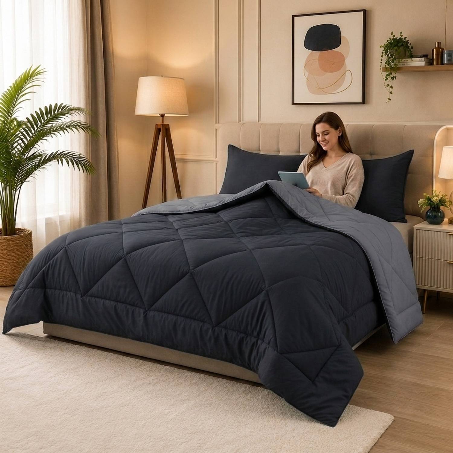 Dream Homme Solid King Comforter Black - Image 3