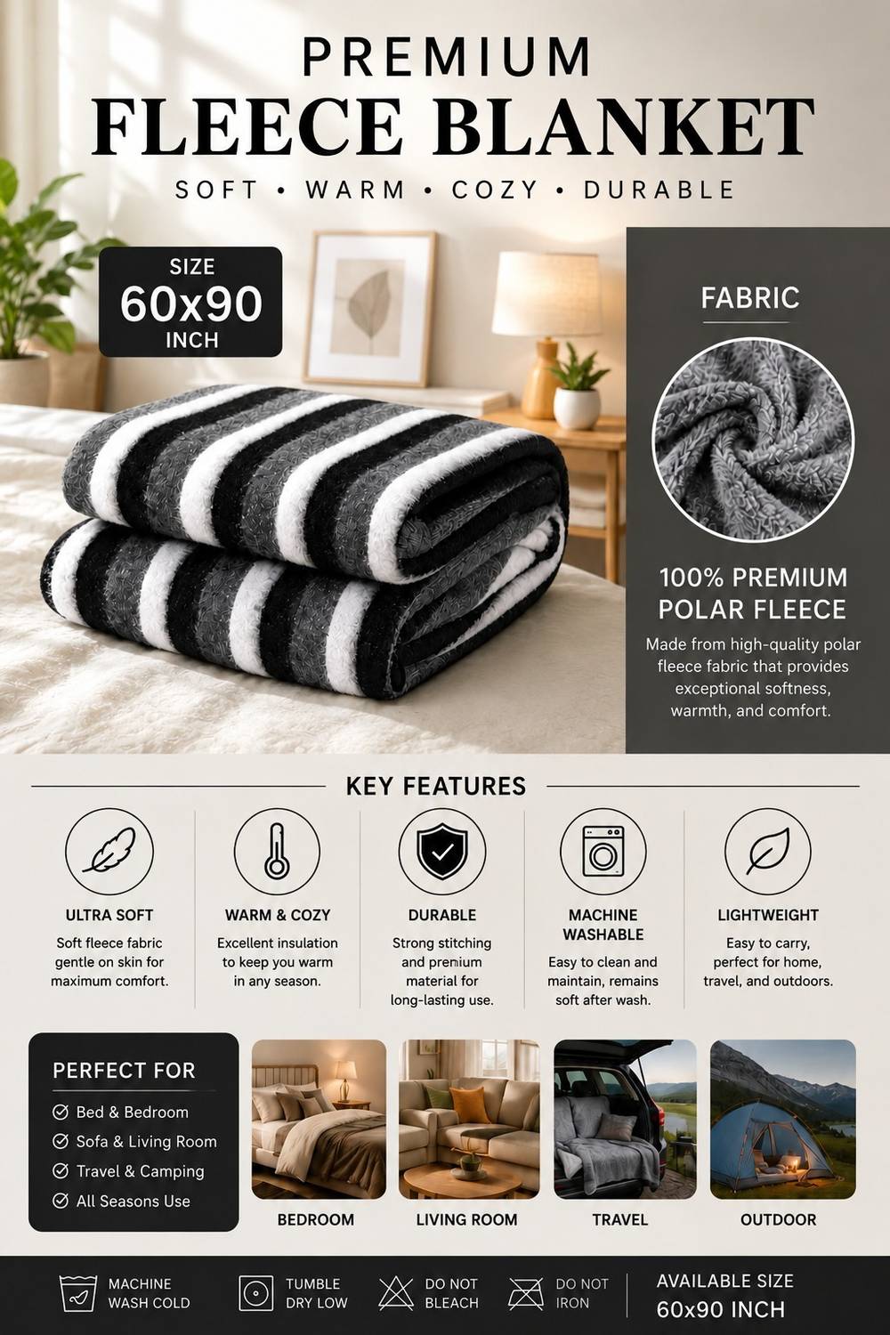 Huemic Striped Single AC Blanket - Image 2