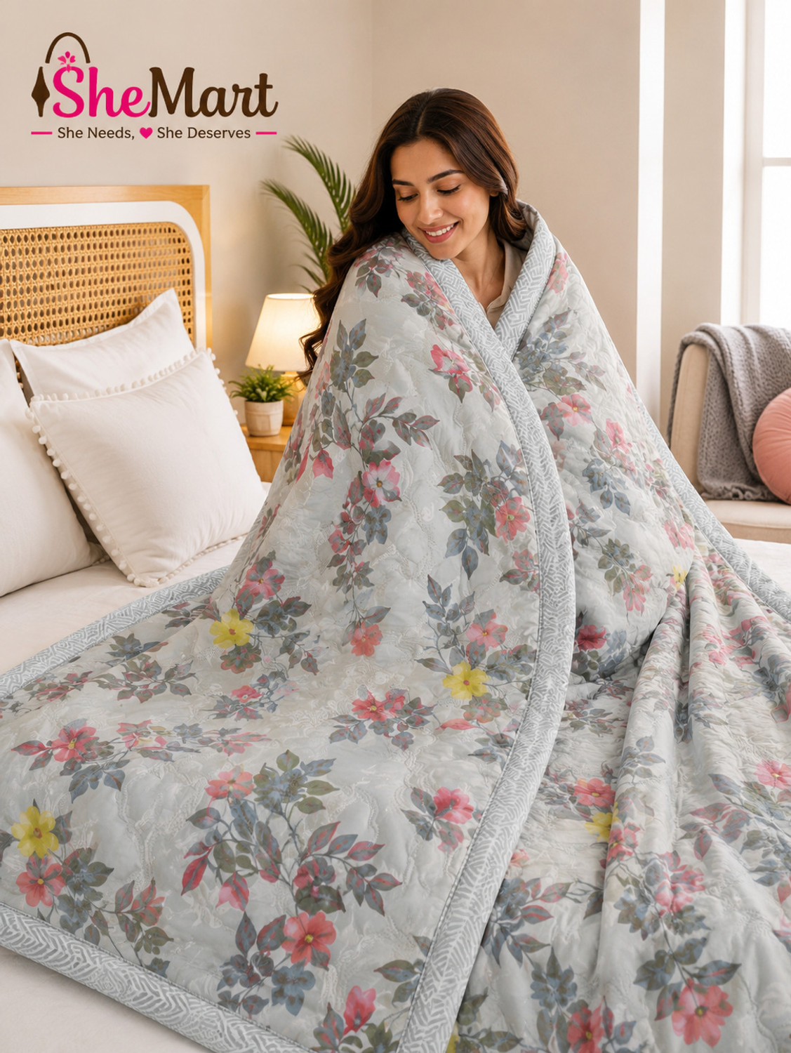 Image of Shemart Floral Double AC Blanket for AC Room
