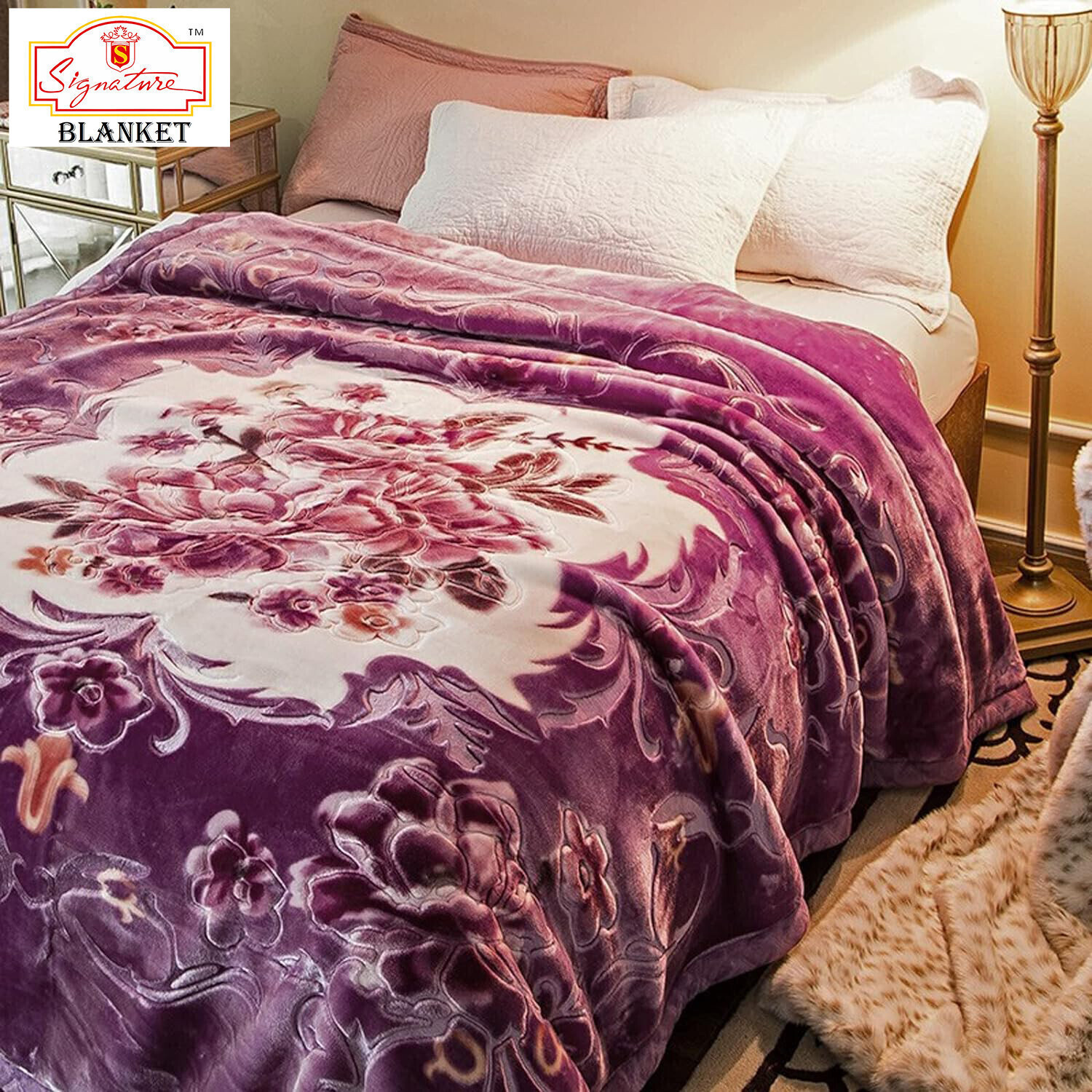 Image of Signature Floral Double Mink Blanket for Heavy Winter