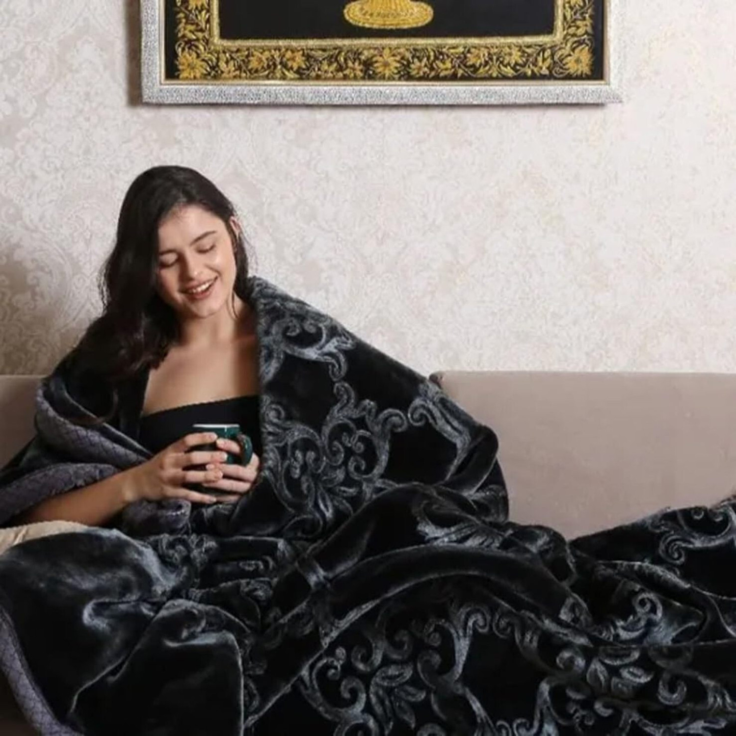 Image of KIXTA Self Design Double Mink Blanket for Heavy Winter