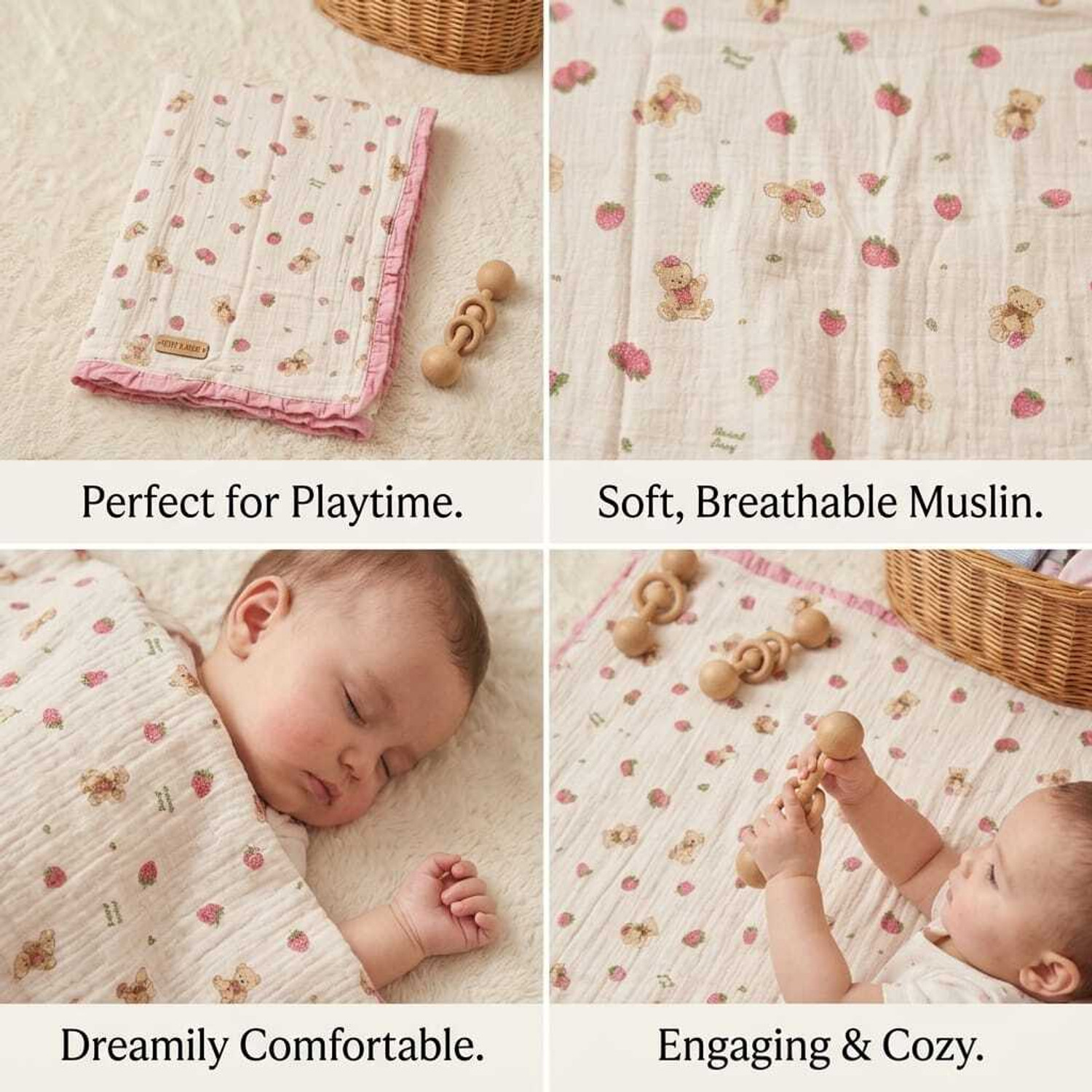 Image of BABY HOLIC Printed Crib Swaddling Baby Blanket for All Season (Muslin, Pink)