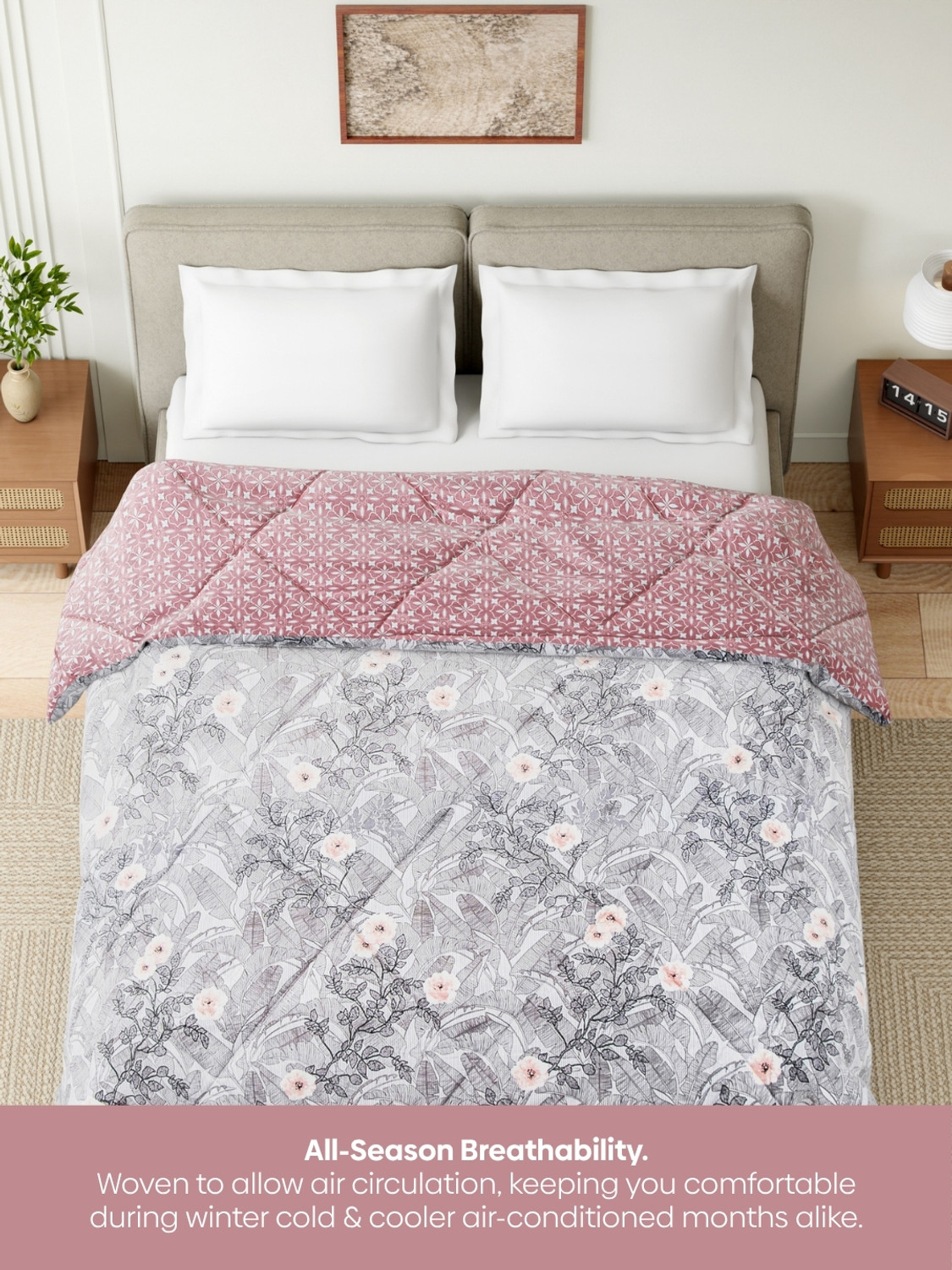Image of haus & kinder Printed Double Comforter for AC Room (Polyester, Blush Botanica)