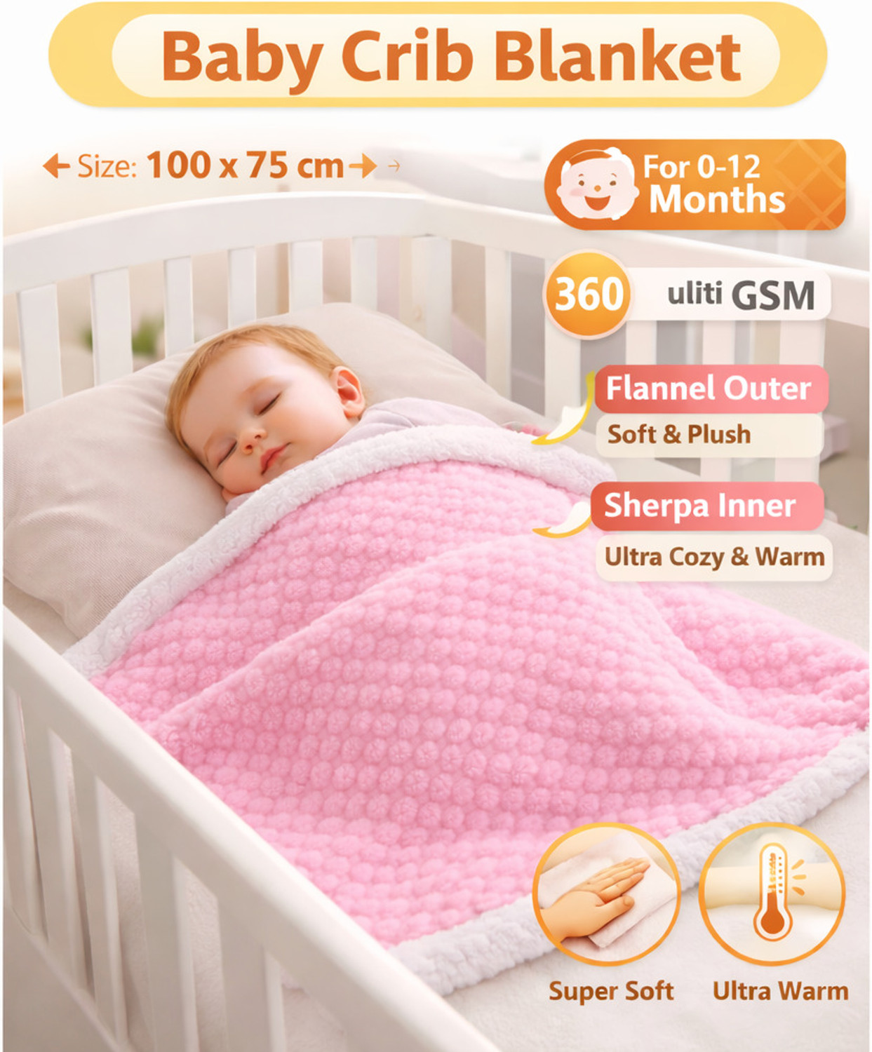 Image of BRANDONN Self Design Crib Crib Baby Blanket for AC Room