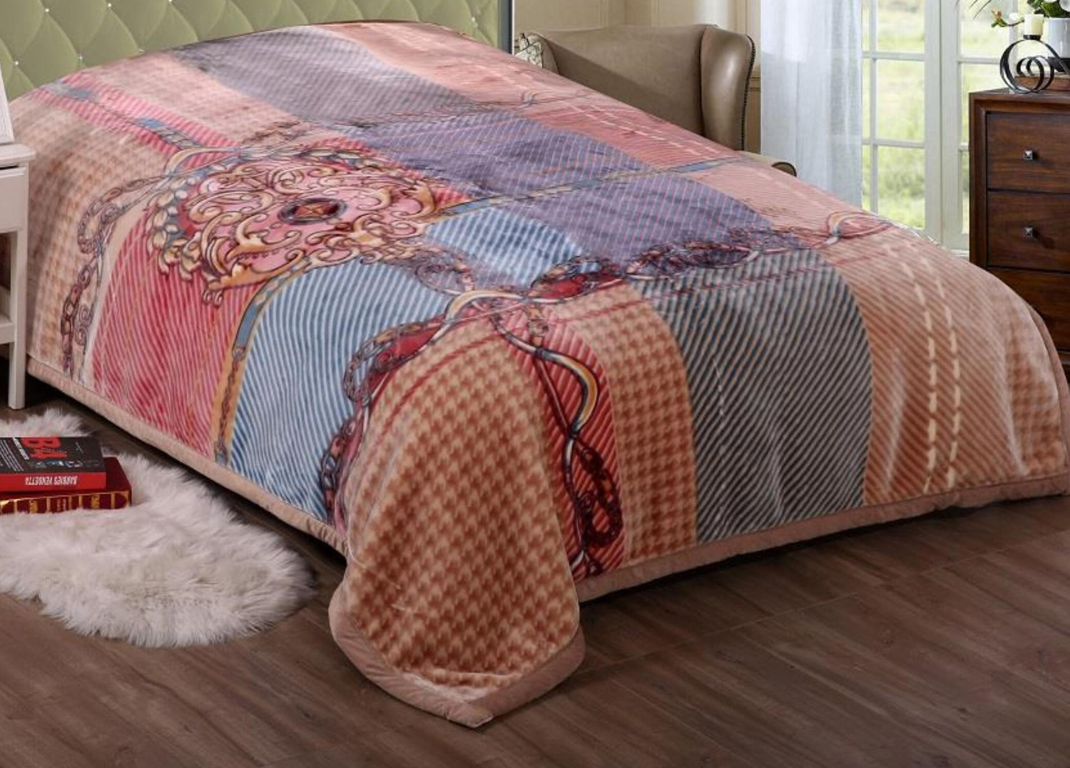 Image of RAJASTHAN HANDLOOM Printed Double Weighted Blanket for Heavy Winter (Polyester, Dark Beige)