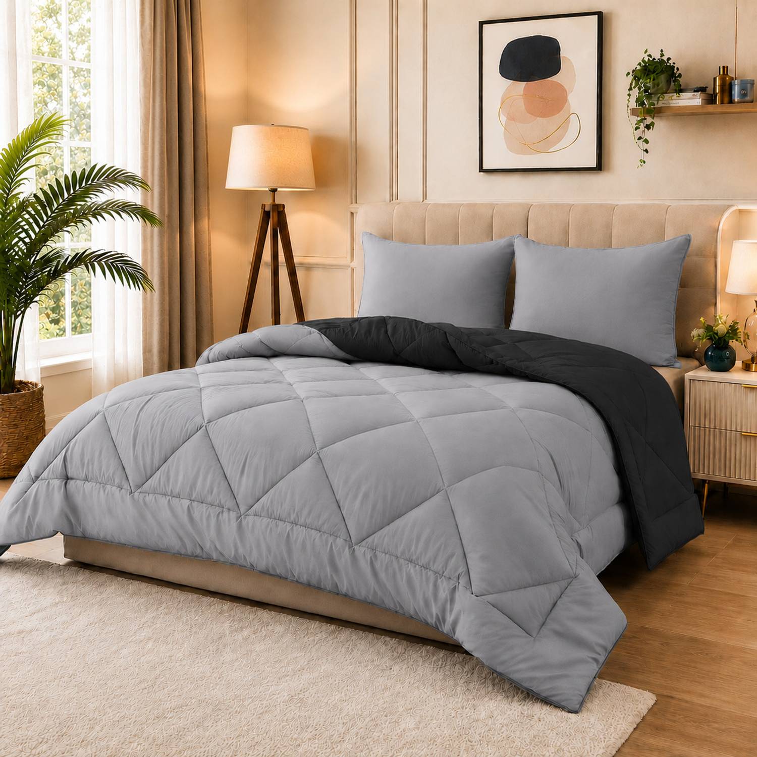 Dream Homme Solid King Comforter Black - Image 1