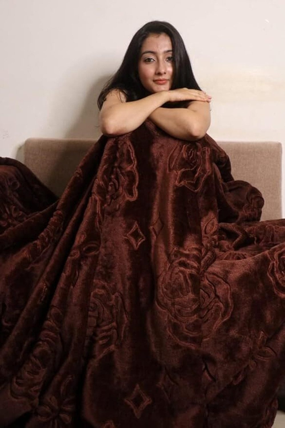 Image of RIDH SHID Floral Double Mink Blanket for Heavy Winter (Microfiber, COFFEE)