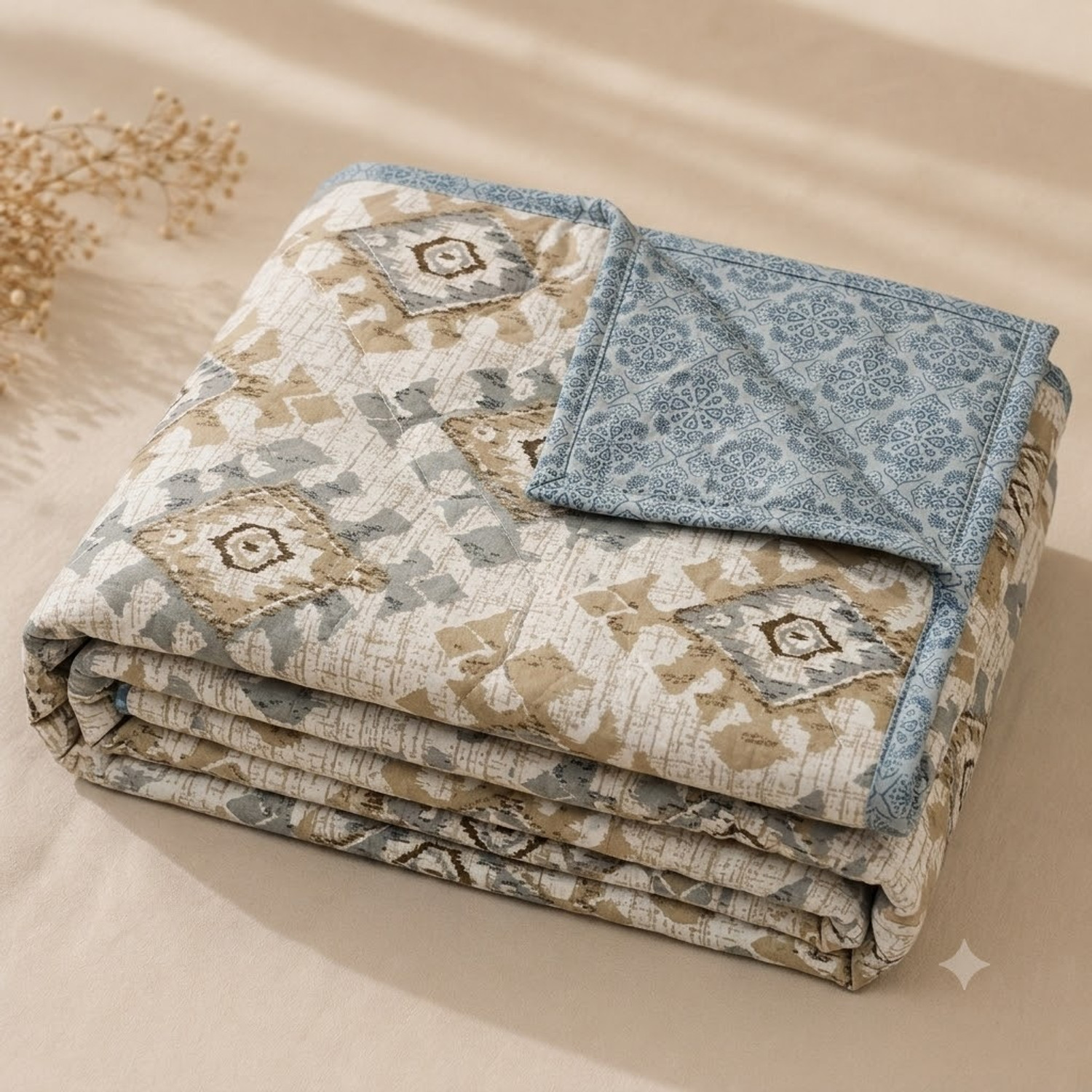 Image of Comfort Shield Printed Single AC Blanket for AC Room (Cotton, Beige, Grey)