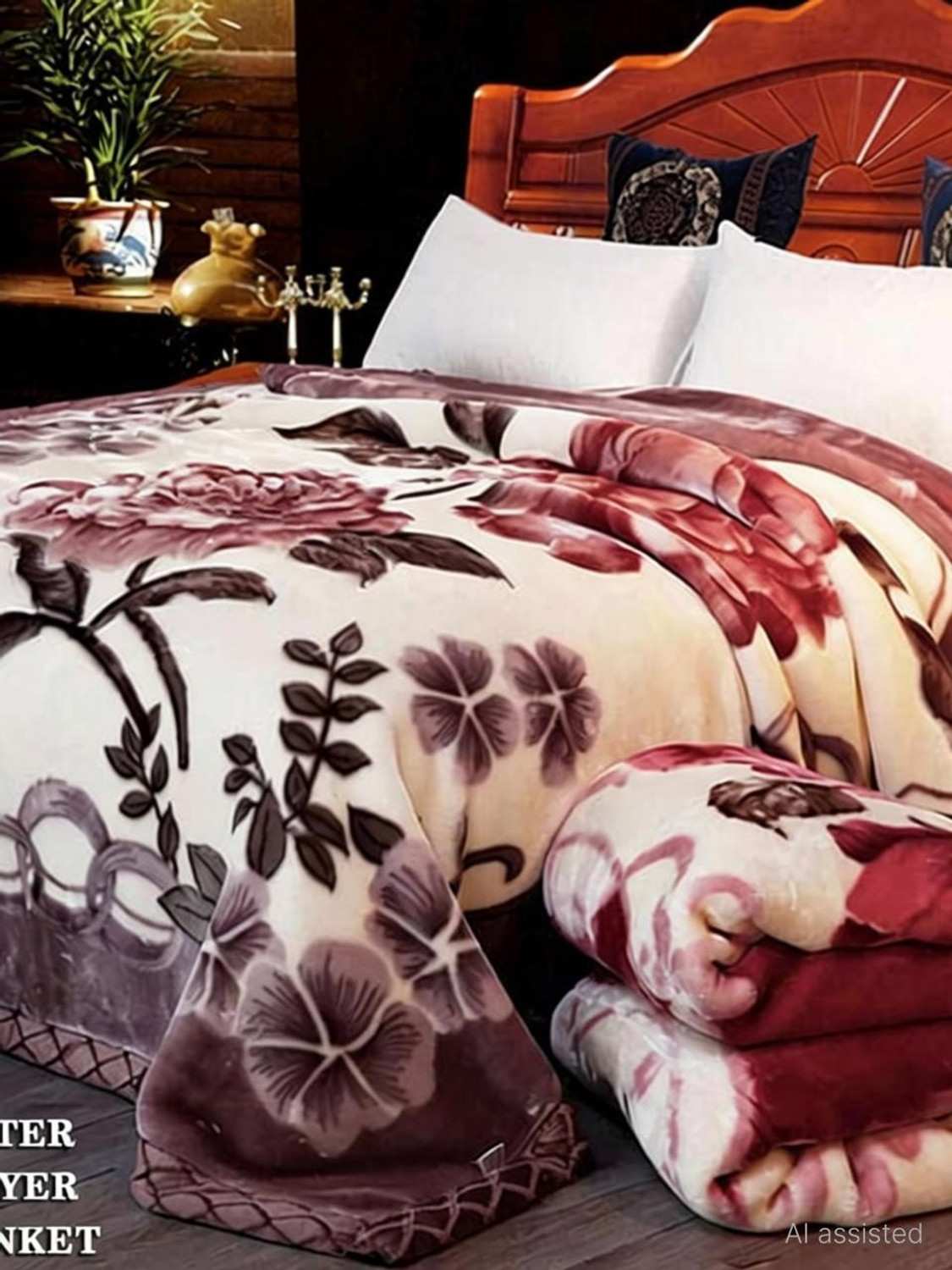 Image of Signature Floral Double Mink Blanket for Heavy Winter