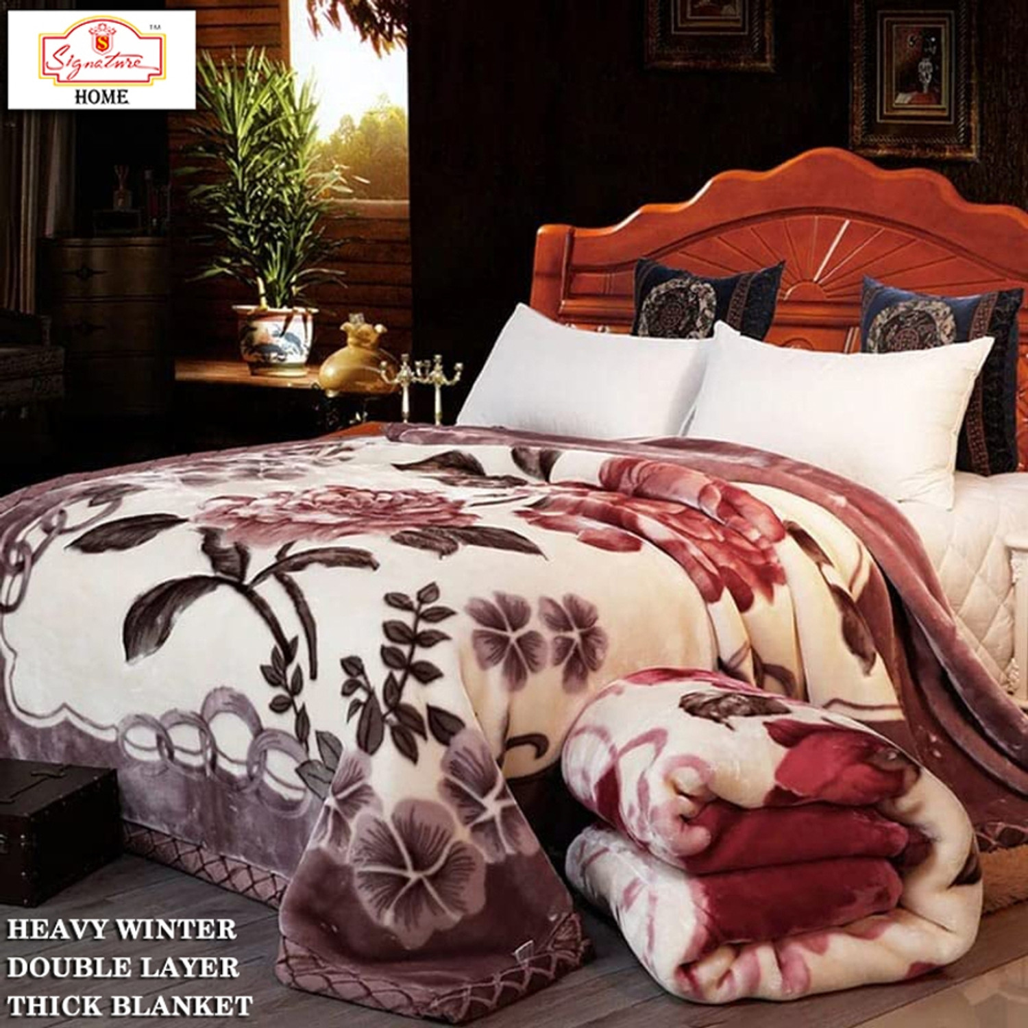 Image of Signature Floral Double Mink Blanket for Heavy Winter