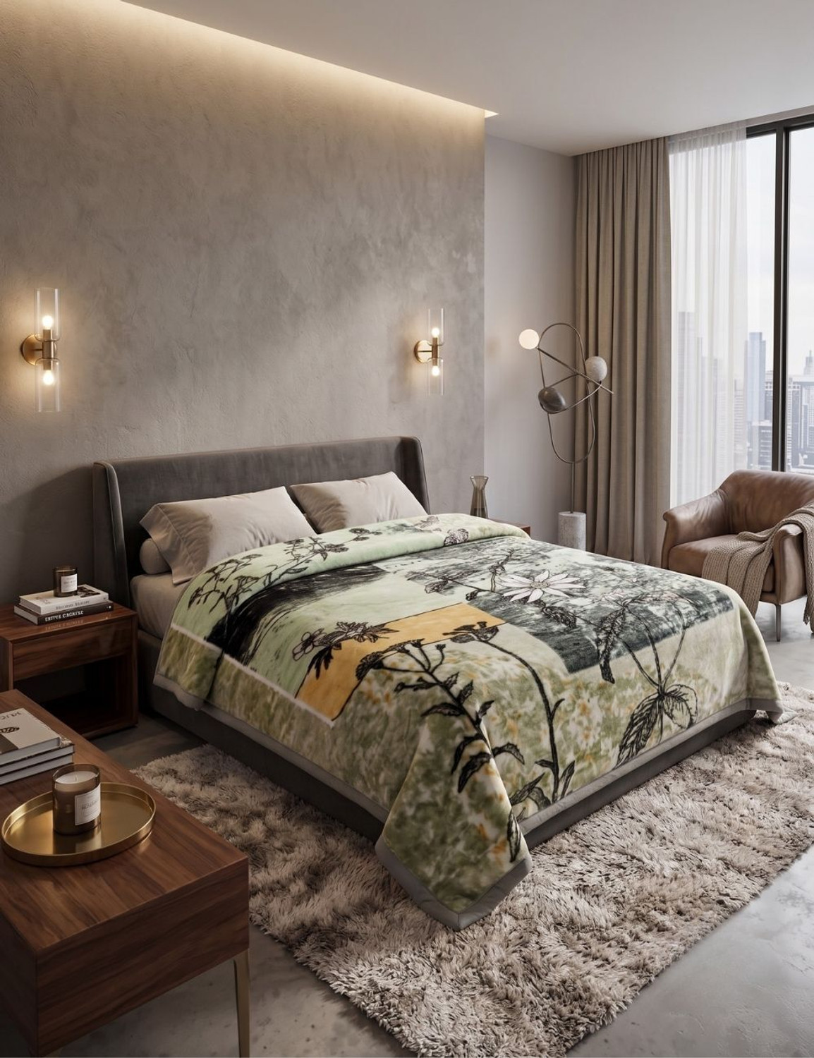 Image of Signature Floral Double Weighted Blanket for Heavy Winter (Polyester, Olive Green)