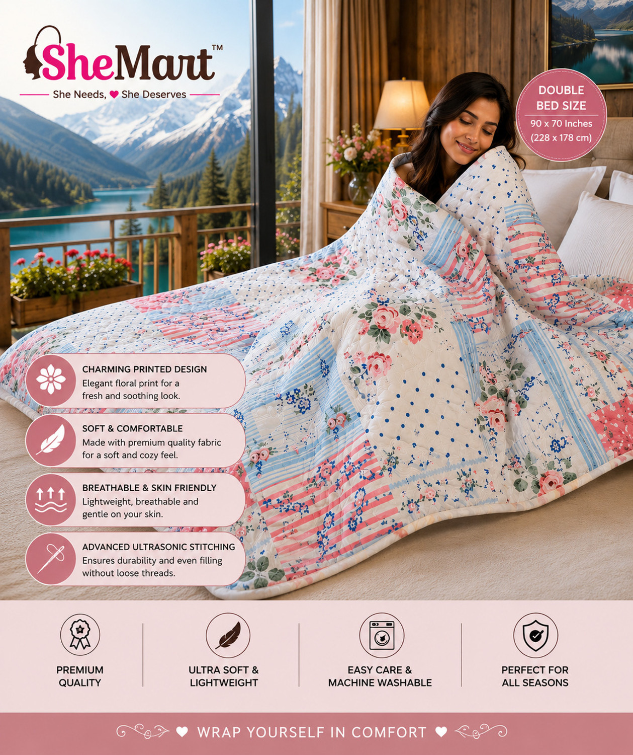 Image of Shemart Floral Double Dohar for All Season