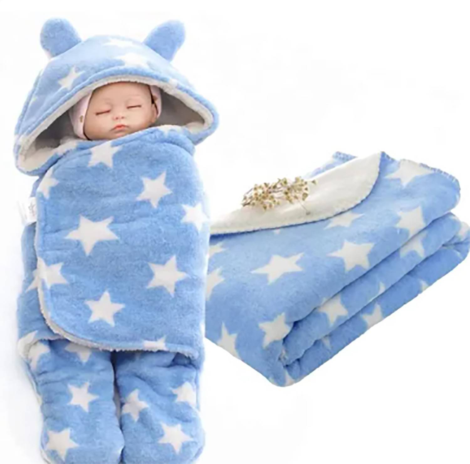 BABY ZONE Polka Crib Hooded Baby Blanket for  AC Room