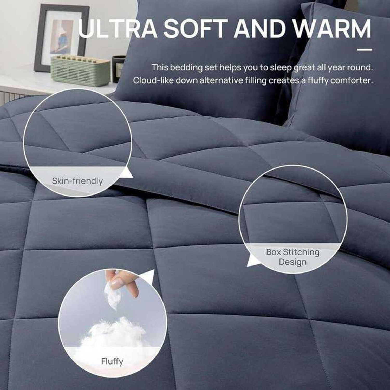 Image of YUKU Solid Single Quilt for Heavy Winter (Polyester, Blue)
